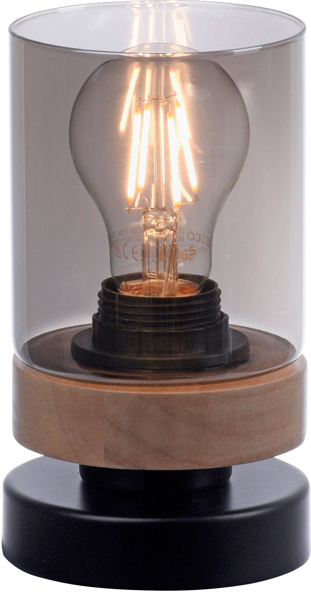 3 Tischlampe, mit Jahren geeignet affaire kaufen 1 Holz, »Tendon«, online Glas, E27 für Garantie Home Rauchglas, - Tischleuchte flammig-flammig, | Leuchtmittel XXL
