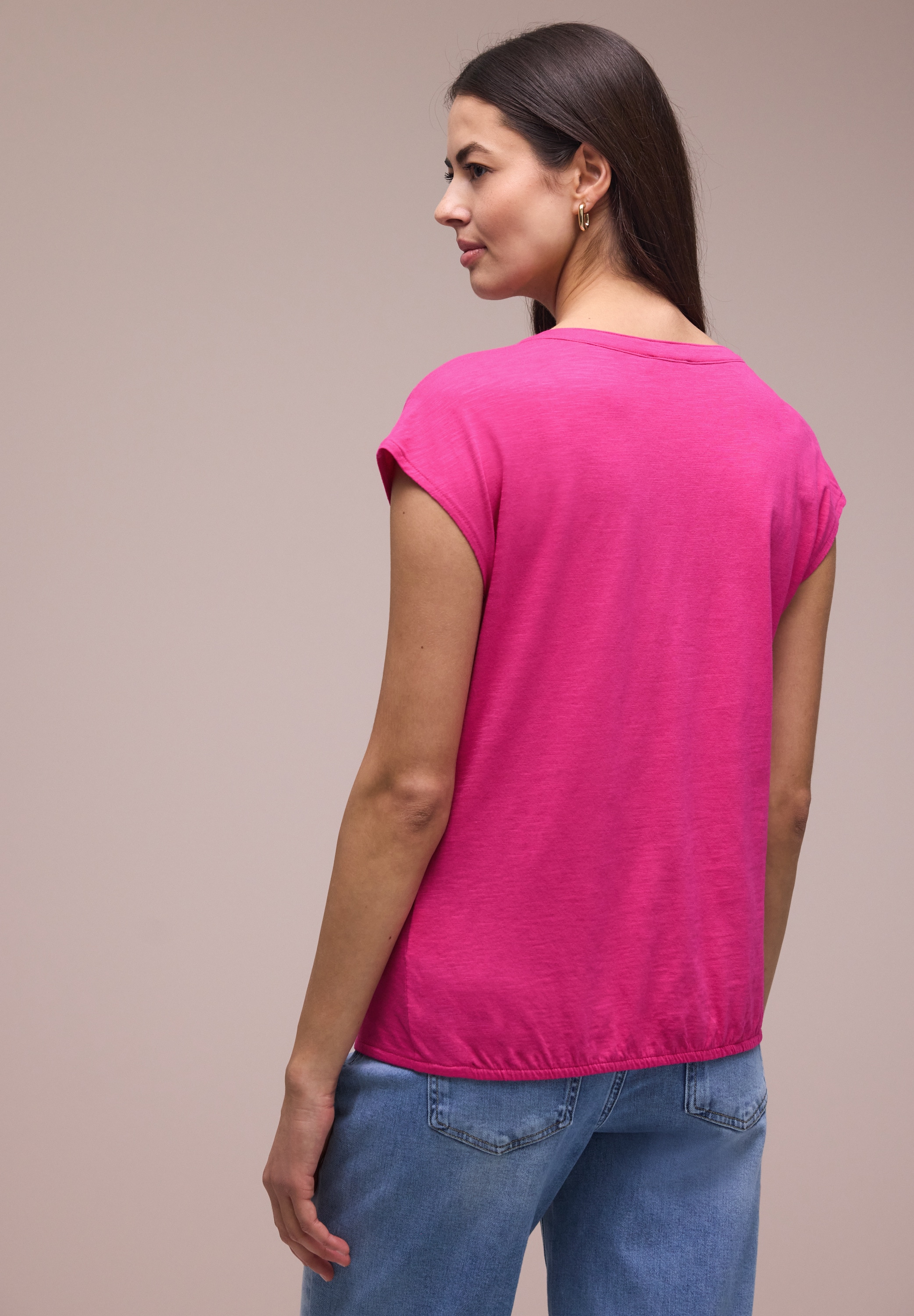 STREET ONE Shirttop Sommershirt mit Split Neck
