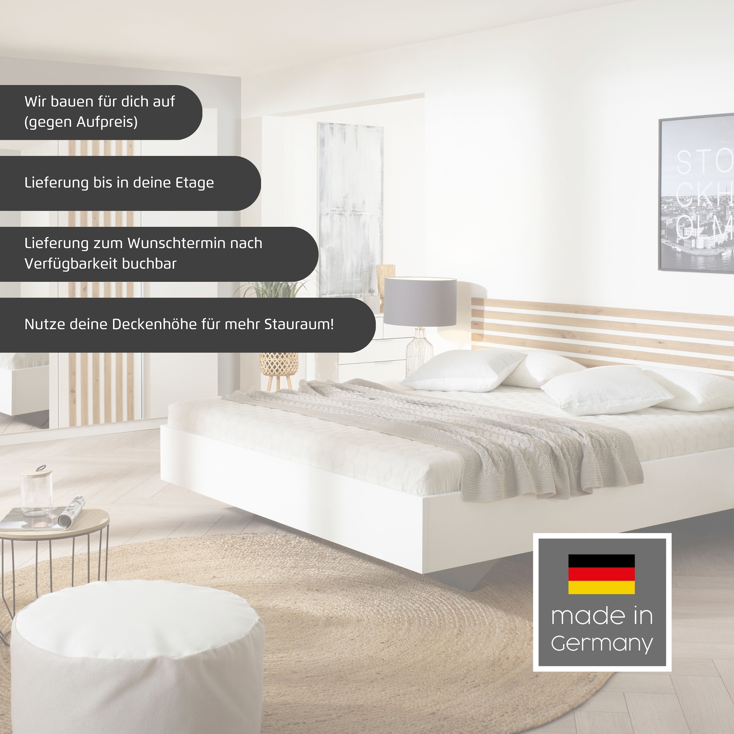 rauch Schlafzimmer-Set »Komplettzimmer Komplettschlafzimmer Komplett Set LAMELLA« Set, Schrank 226cm Bett 160/180cm in 3 Ausstattungen BASIC/CLASSIC/PREMIUM, 4 tlg. tlg.