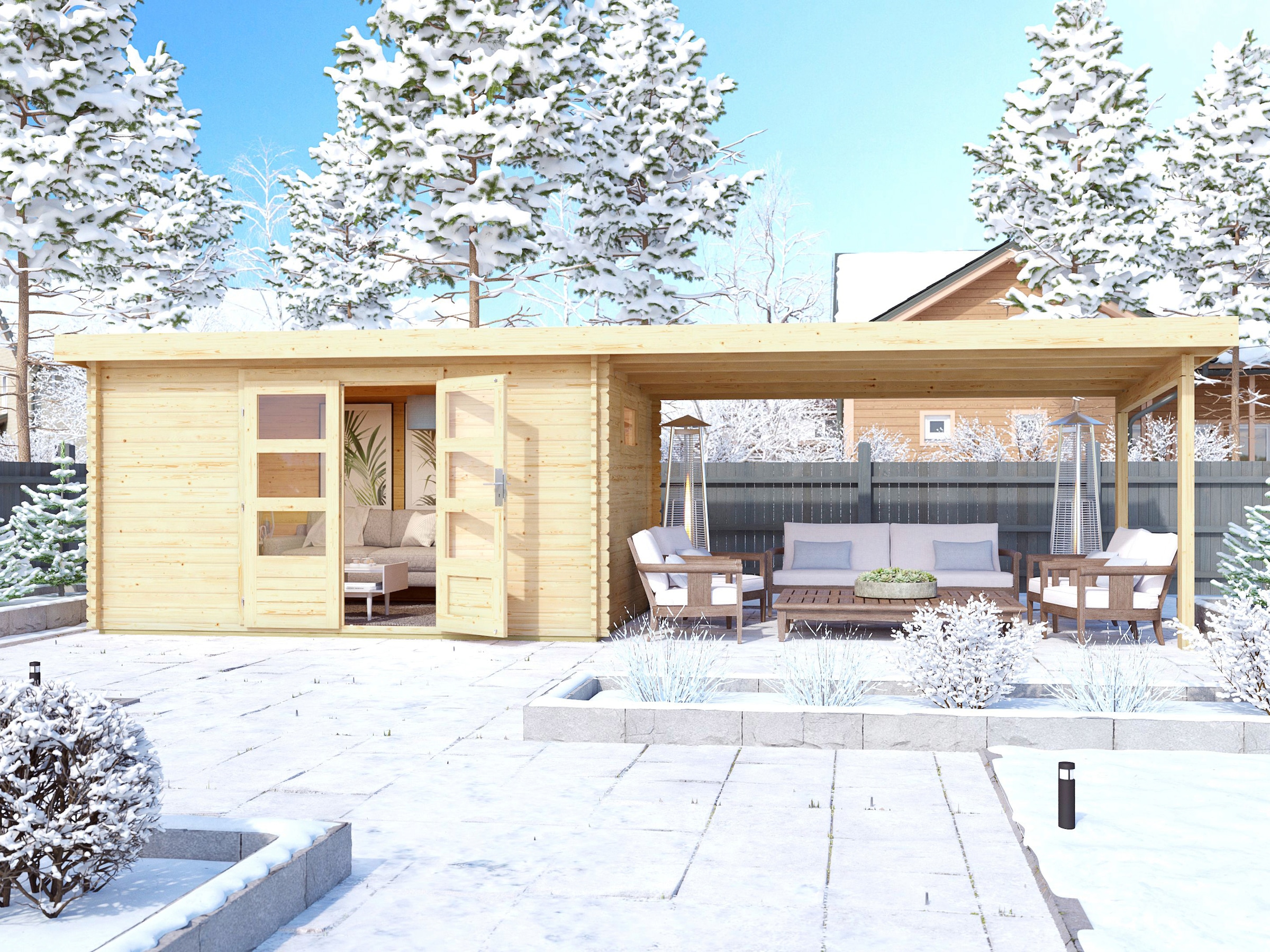 WOODFeeling Gartenhaus »Trittau 5«, mit Anbaudach
