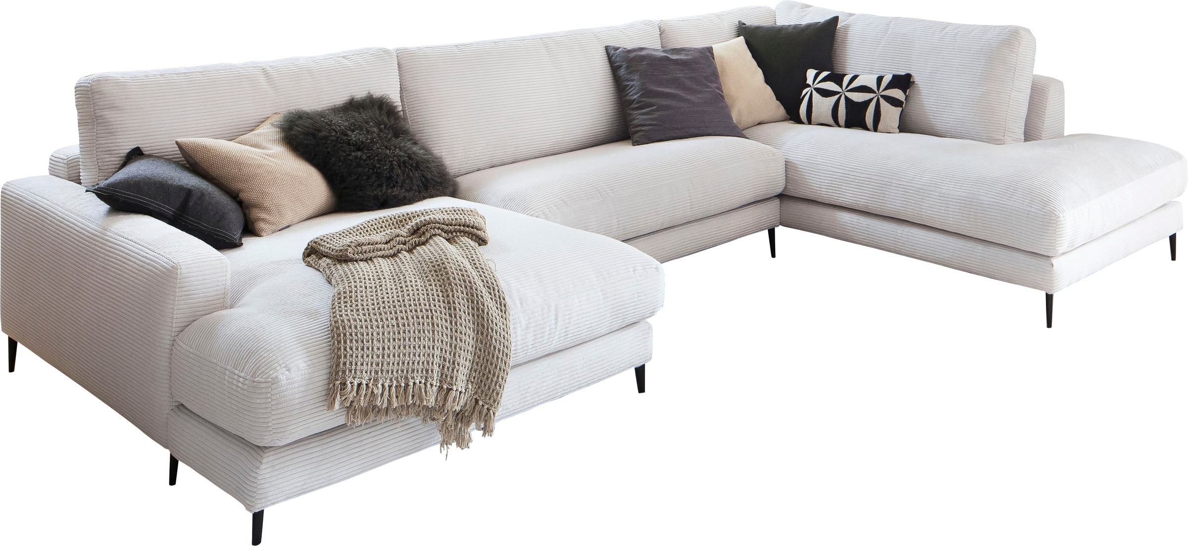 INOSIGN Wohnlandschaft »Downtown XXL B/T/H: 341/223/84 cm Loungemöbel zum Relaxen«, weicher Sitzkomfort, Cord-Bezug, weicher Sitzkomfort U-Form