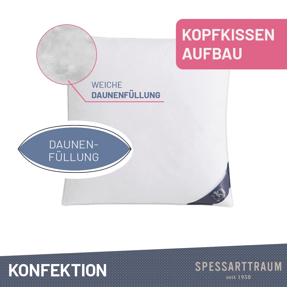 SPESSARTTRAUM Gänsedaunenkopfkissen »Premium«, Füllung: 60% Gänsedaunen / 40% Gänsefedern, Klasse 1, Downpass zertifiziert, Bezug: 100% Baumwolle, nachhaltig (Made in Green), Hausstauballergiker geeignet, (1 St.), gute Stützkraft