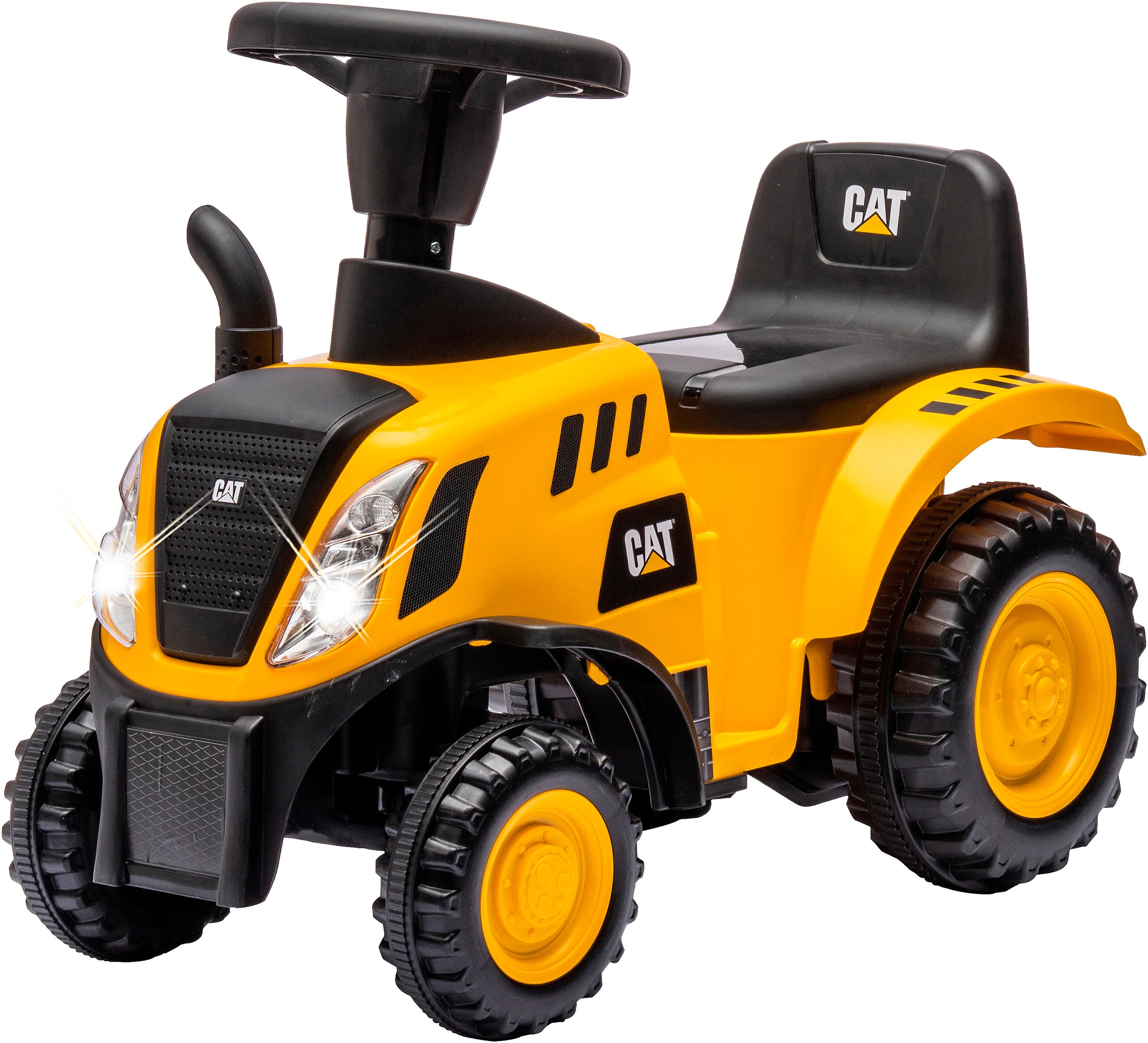 Jamara Rutscher »Caterpillar Traktor mit Anhänger 2in1, gelb« mit Licht- und Soundeffekten sowie Hupe
