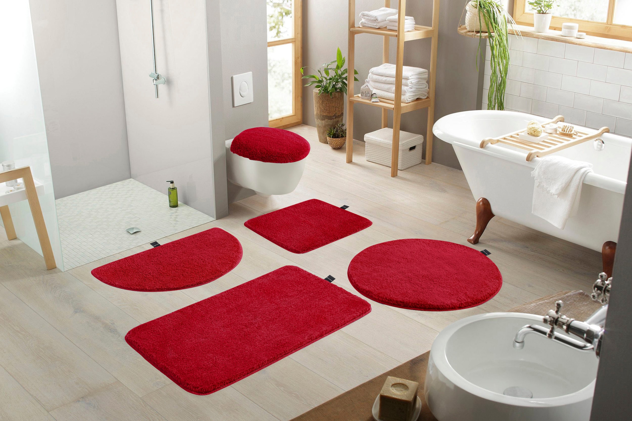 Bruno Banani Badematte »Lana, Badvorleger, Badezimmer Teppich«, rutschhemmend beschichtet, fußbodenheizungsgeeignet-schnell trocknend-strapazierfähig, Badteppich, Badematten, unifarben, auch als 3 teiliges Set & rund