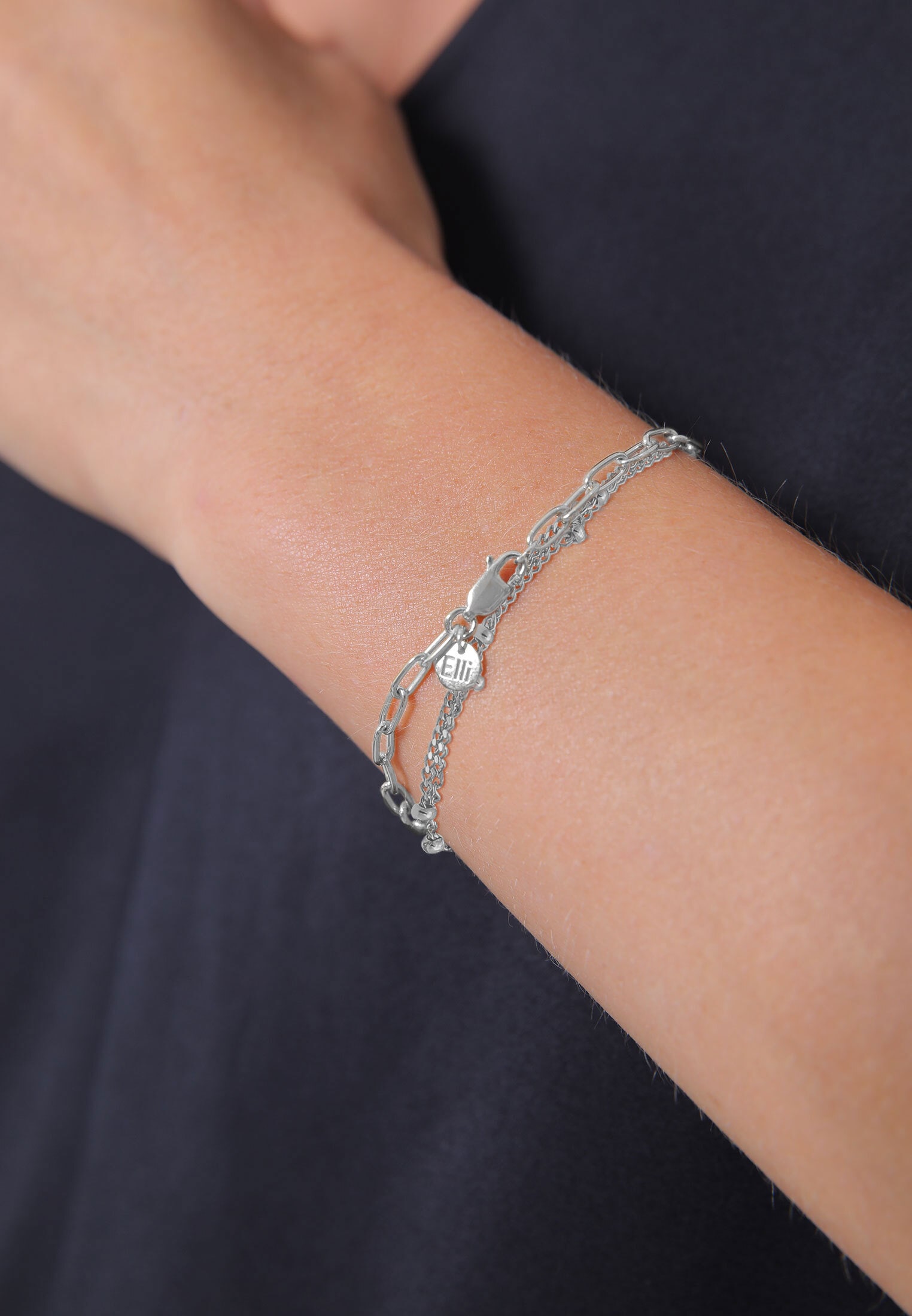 Elli Premium Armketten Set »Armband Glieder Layer Kugel (2 tlg) 925 Silber vergoldet«