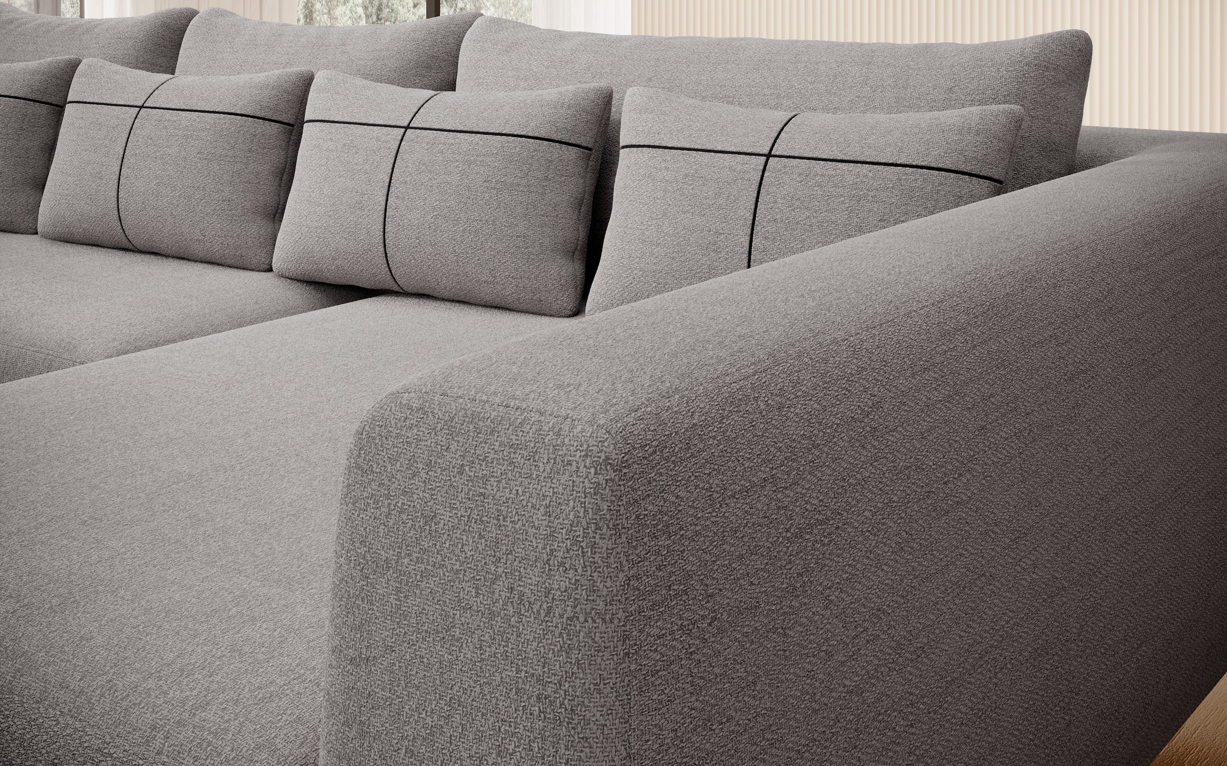 INOSIGN Ecksofa »Cross, mit softem Sitz, L-Form, wendbare Zierkissen, Breite 284 cm«, Couch mit vielen Kissen, stylische Kreuznaht, elegante Metallfüße