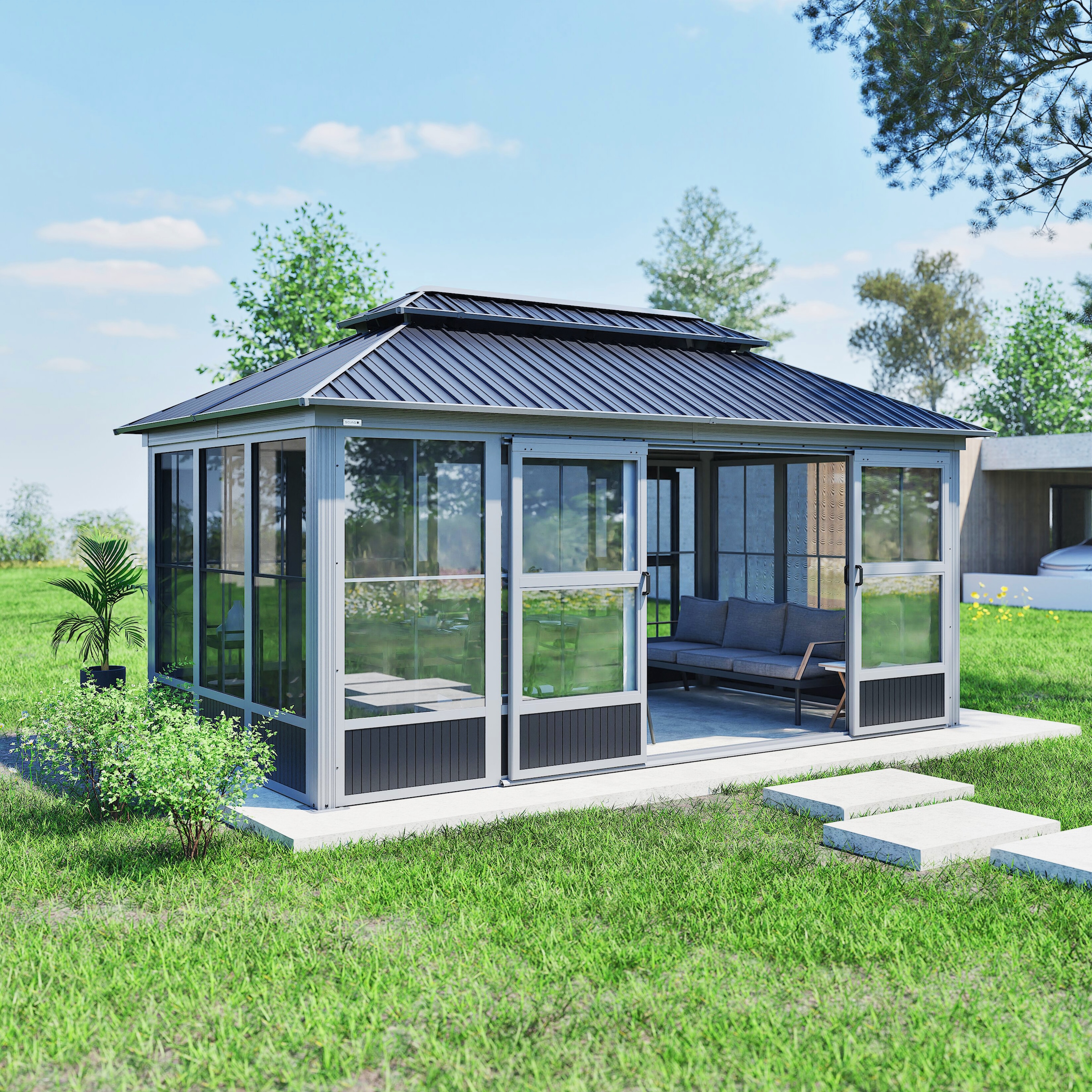 Sojag Pavillon »Olan 1017 Grau -Schwarz« 310x529,5x291cm