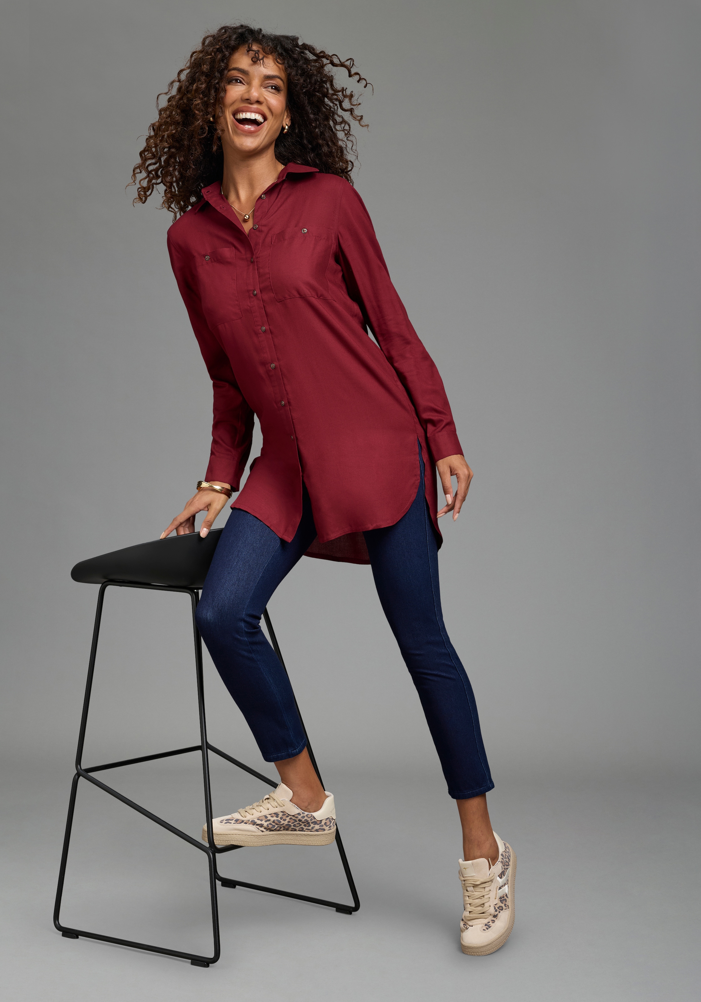 Boysen's Longbluse mit tiefen Seitenschlitzen