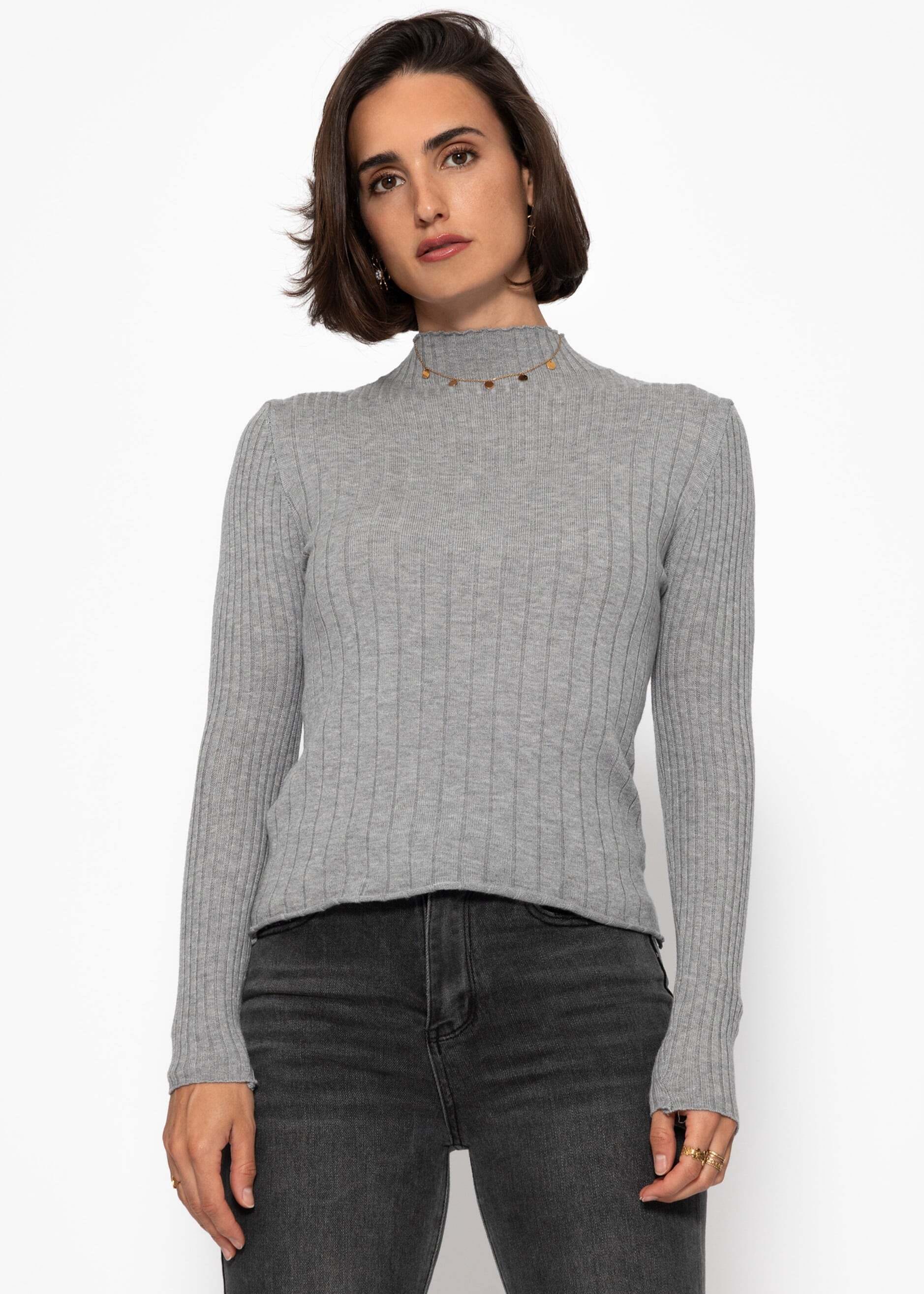 SASSYCLASSY Stehkragenshirt »Rippstrickoberteil mit Stehkragen« Figurbetonter Feinstrickpullover mit Viskoseanteil Grau Beige Rosa
