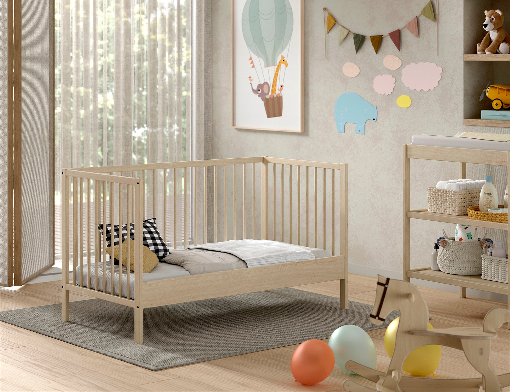 Vipack Babybett »Dino 70/140 mit 3-fach verstellb. Lattenrost, inkl. 3 Schlupfsprossen«, aus massiver Buche, umbaubar zum Juniorbett, wahlweise in 3 Farben