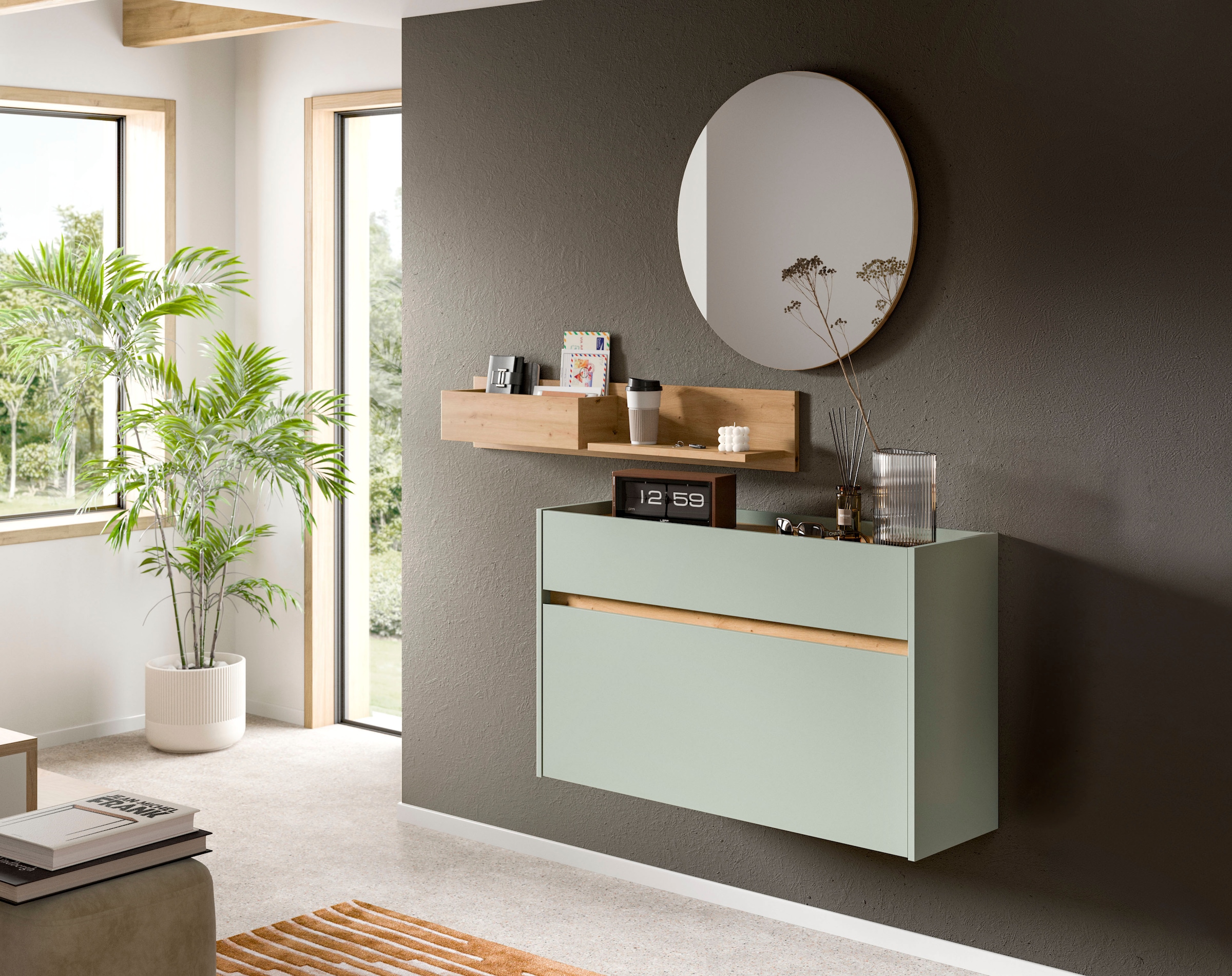 Home affaire Garderoben-Set »EVRID, 3-teilig, Breite 140 cm, individuell hängbar & erweiterbar« best. aus: Kommode, Wandboard & Spiegel, 3 Stk. tlg.