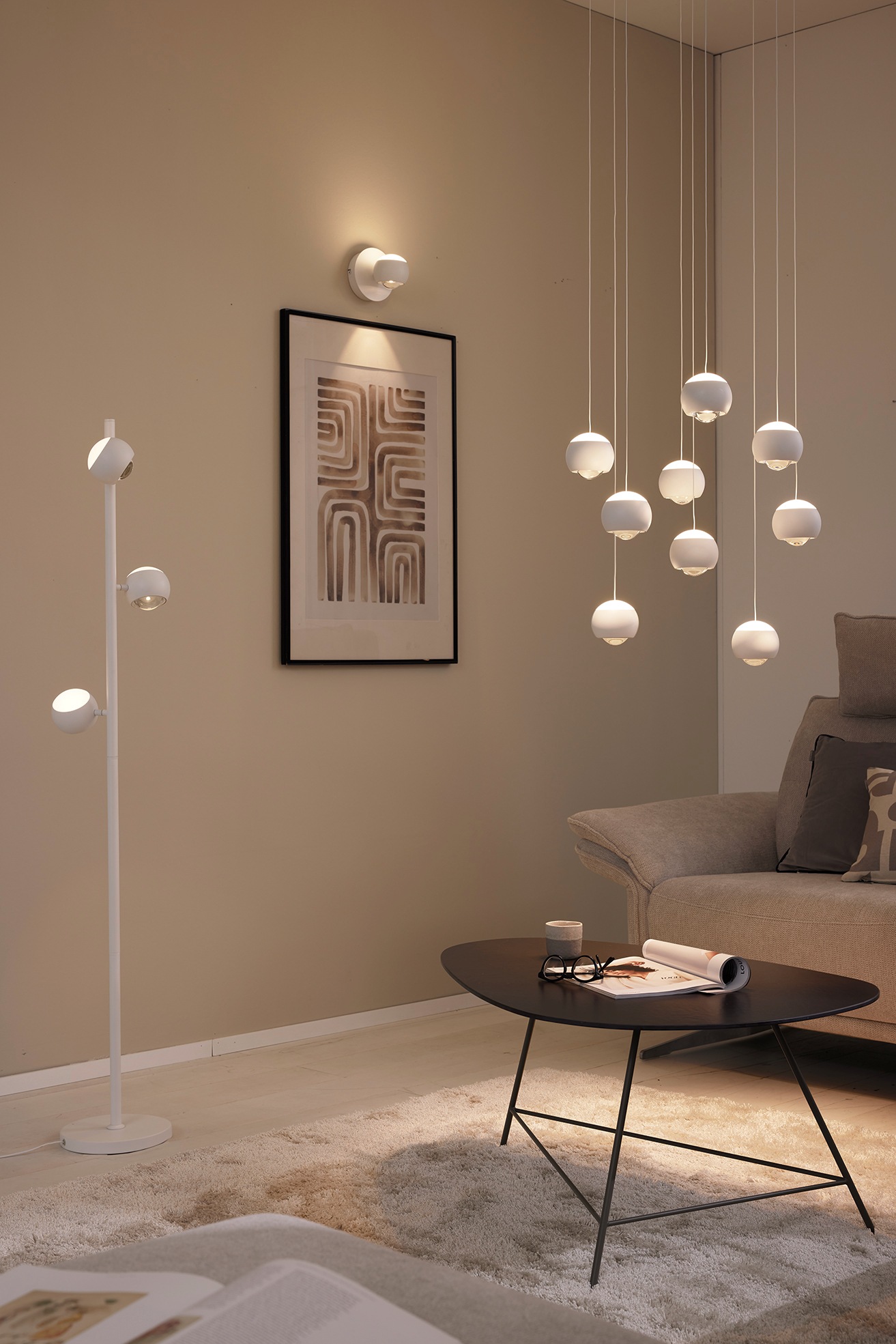 Musterring LED Pendelleuchte »CANNON, 9-flammige LED Hängelampe 5W 500Lumen 2300-4000K CCT« LED-Board 1 Stk. Farbwechsler | warmweiß - kaltweiß mit Fernbedienung, stufenlos höhenverstellbar max 195cm dimmbar Memory