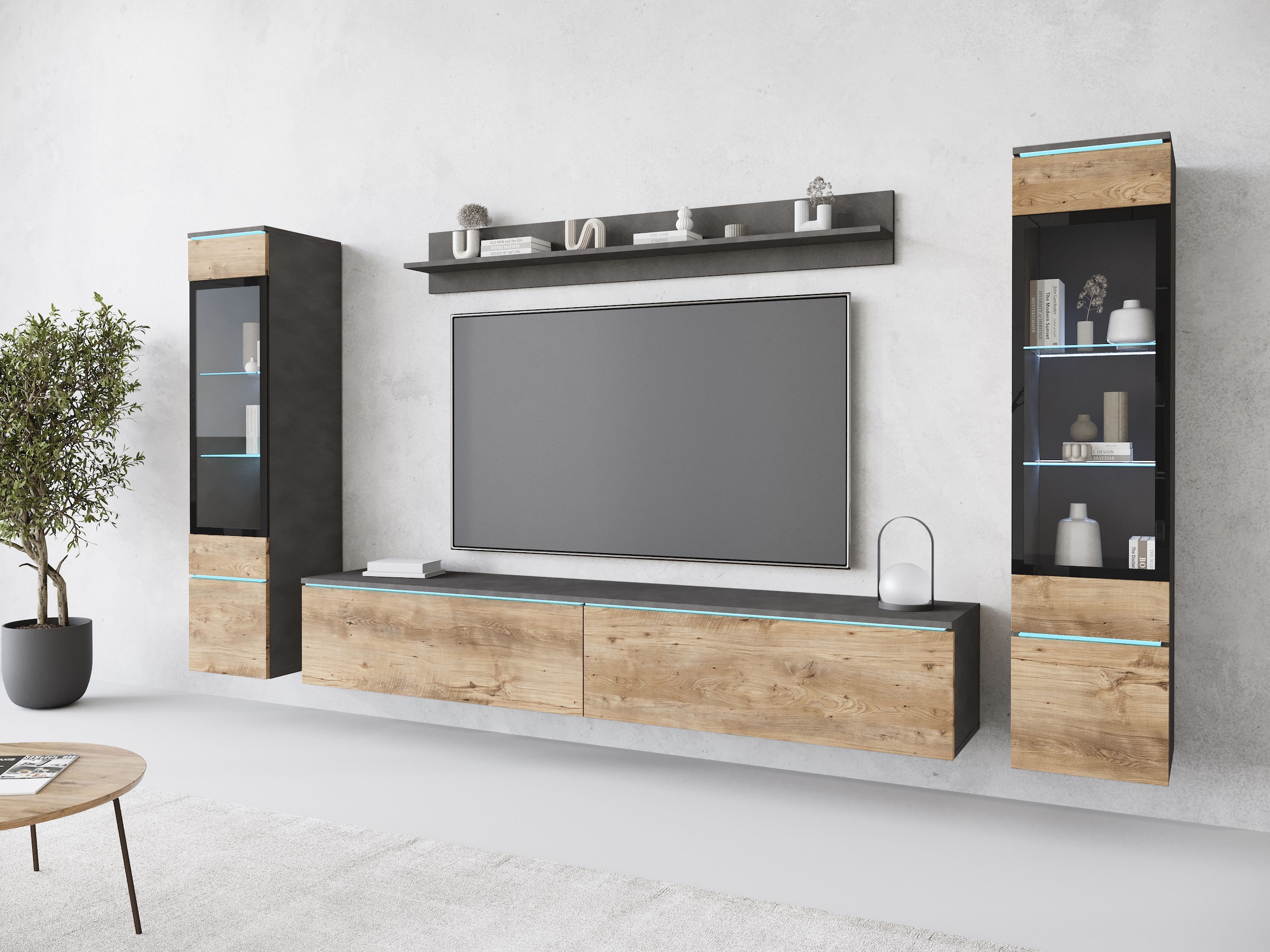 INOSIGN Wohnwand »VERA II, Vitrinen Türanschlag wechselbar«, (Komplett-Set, 4 St.), Mediawand 260 cm, Vitrine mit Verglasung, stehend und hängend