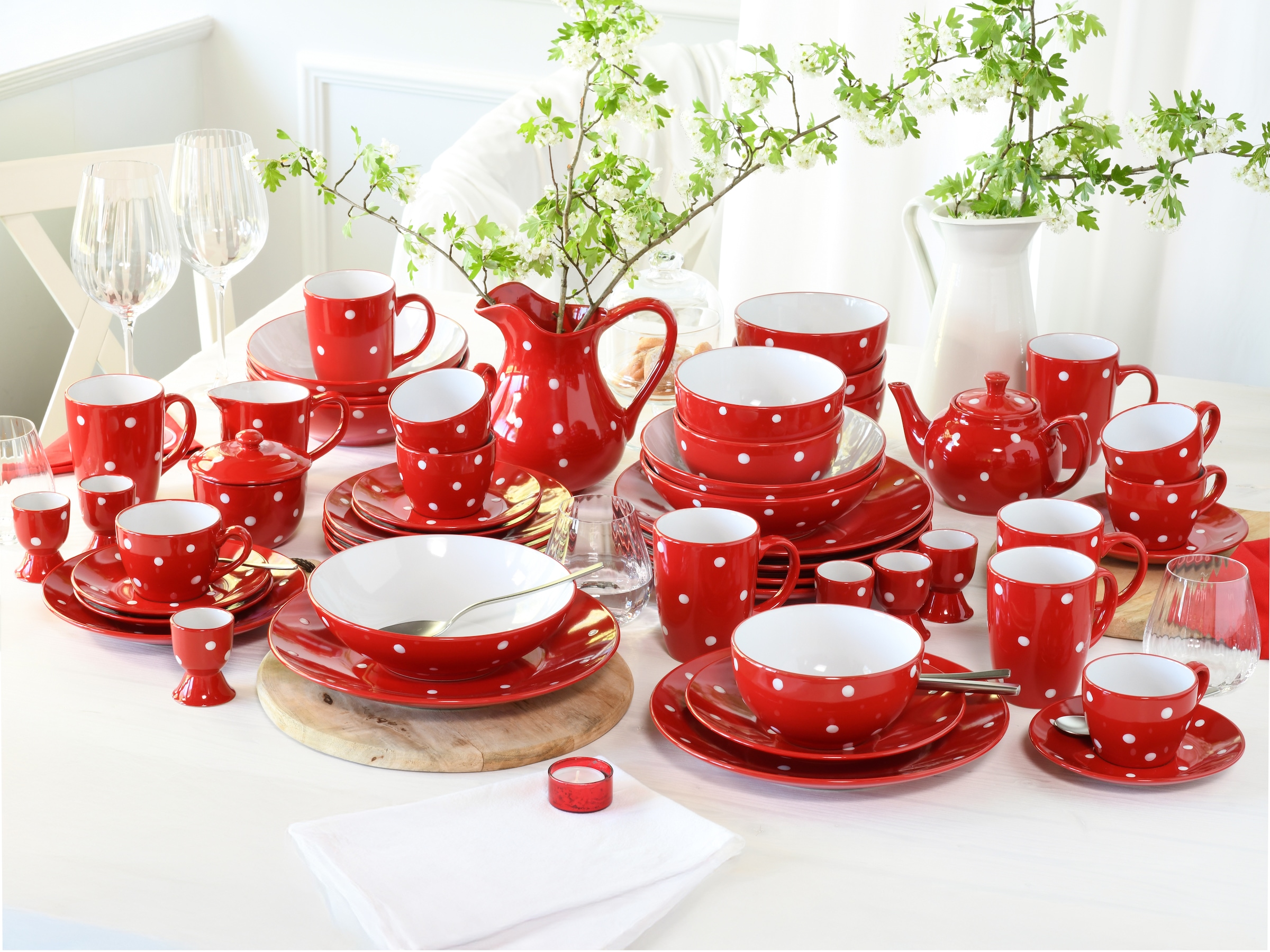 CreaTable Tafelservice »Polka Dots, Service 12-tlg.« Teller Set, Fröhliche Farbgebung, Polka Dots