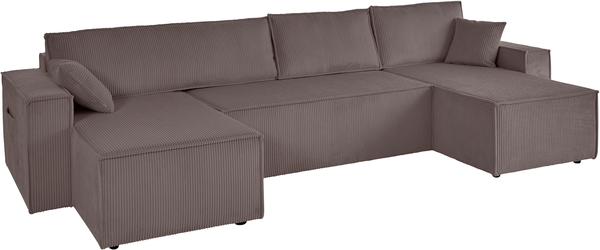 OTTO home Wohnlandschaft »Cassi, 311 cm, U-Form, Schlafsofa, Dauerschläfer, Boxspringfederung«, Schlaffunktion (133/270cm), Bettkasten, Seitentaschen, Cord-Bezug