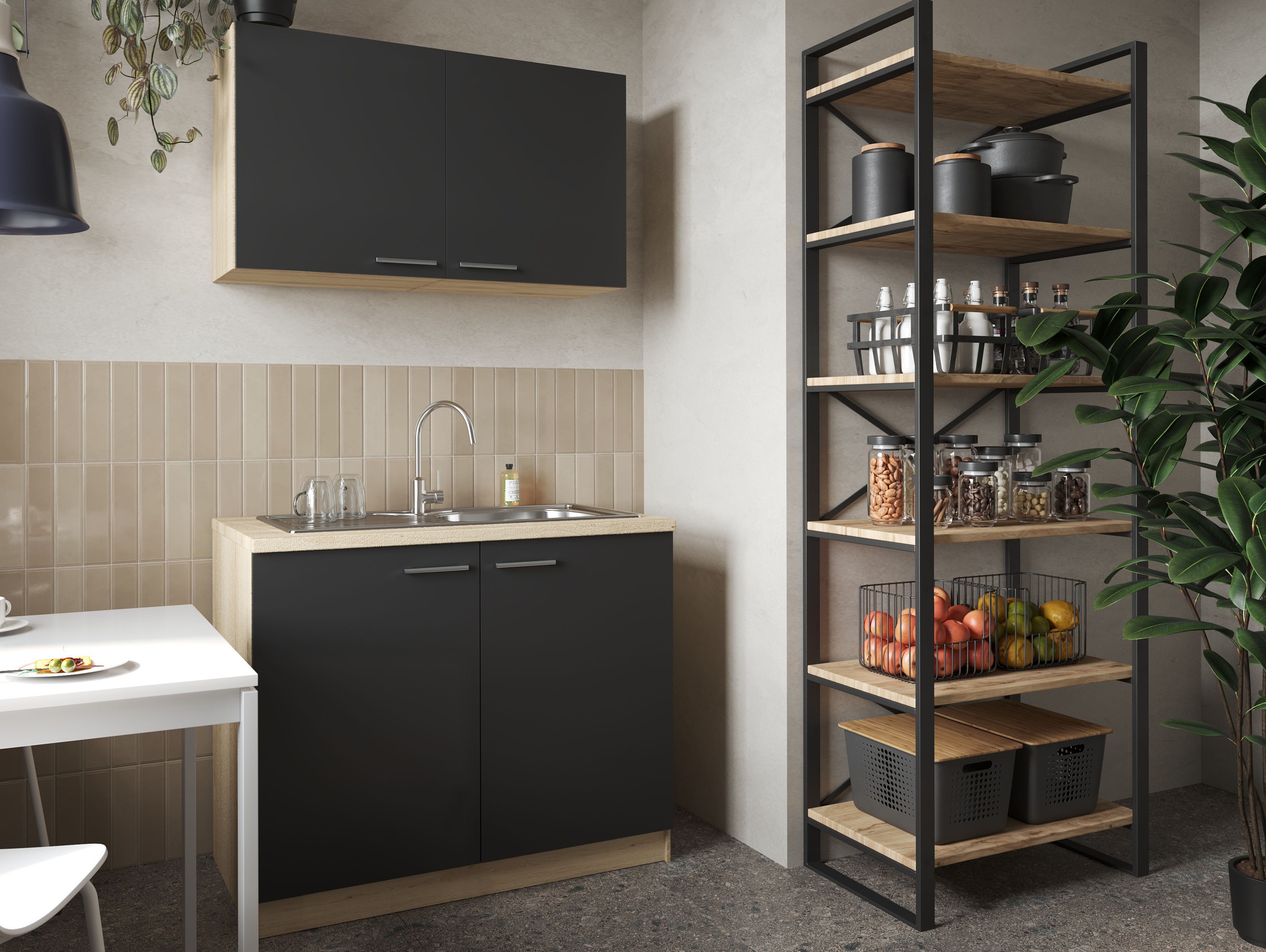 RESPEKTA Pantryküche »Merle« Breite 100 cm, mit Soft-Close Funktion, Edelstahlspüle BALTIMORE
