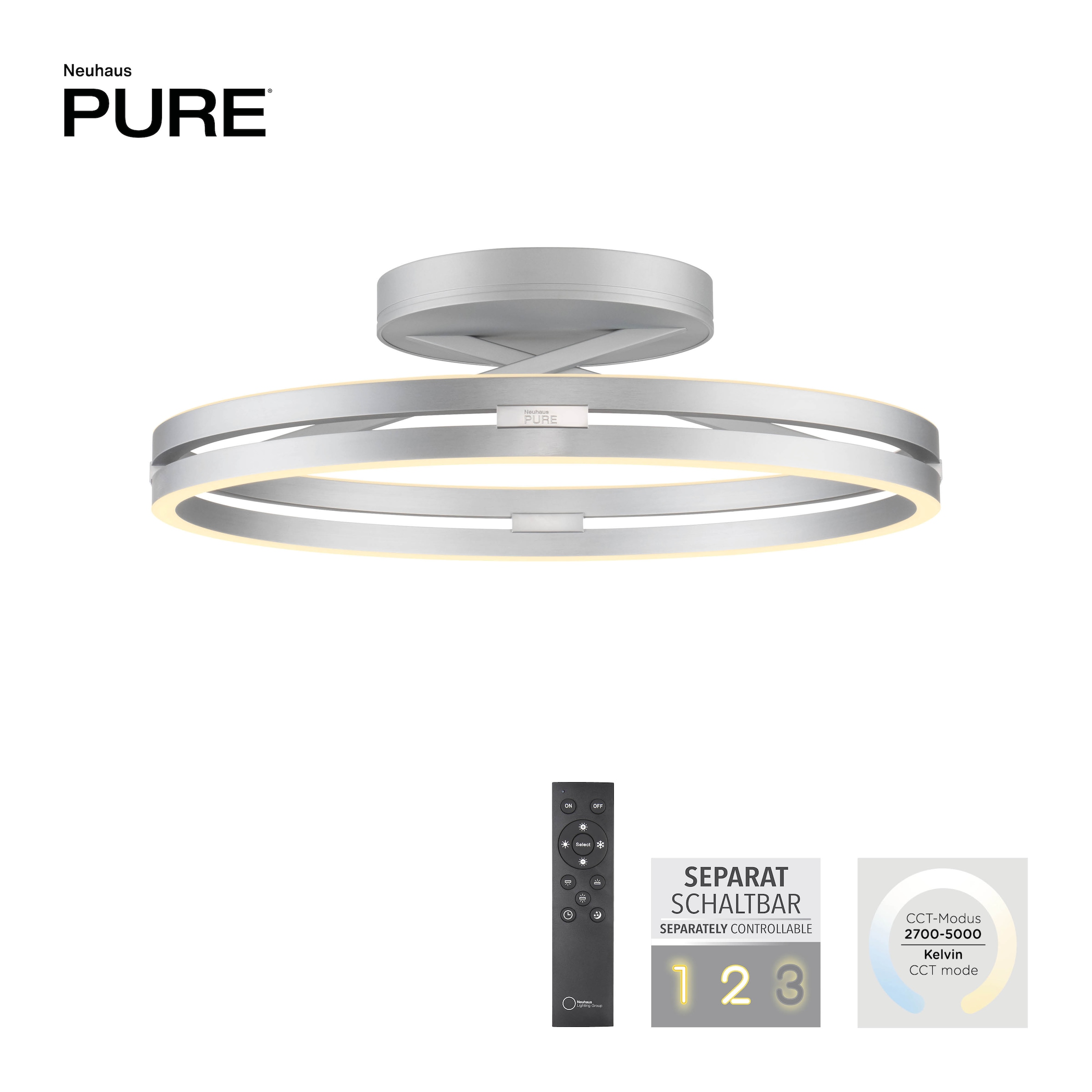 Neuhaus PURE LED Deckenleuchte »PURE Loop« LED-Board 1 Stk. warmweiß - kaltweiß Dimmbar über Fernbedienung, CCT, separat steuerbar