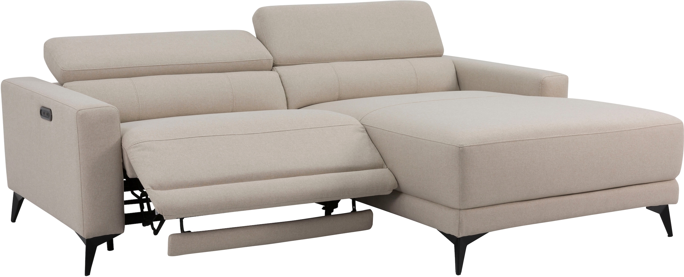OTTO home Ecksofa »LEWII, L-Form, 213 cm - elektr. Relaxfunktion« mit USB A/C-Anschluss. Federkern, verstellbaren Kopfstützen, Webstoff