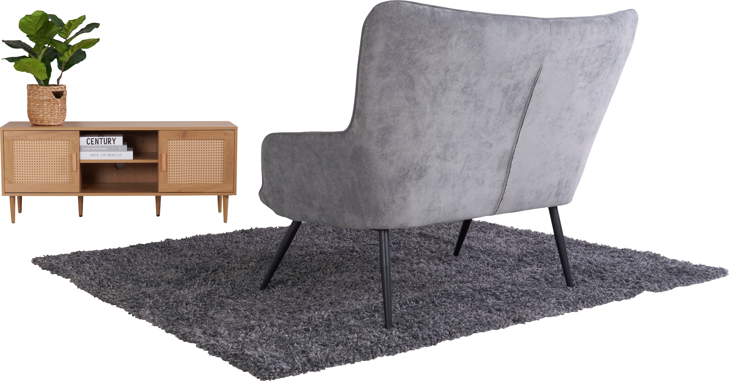 Homexperts TV-Board »Andy«, Kiefer Optik, Eisenfüße,Rattan, Kiefergriff, 2 Türen & 1 Einlegeböden