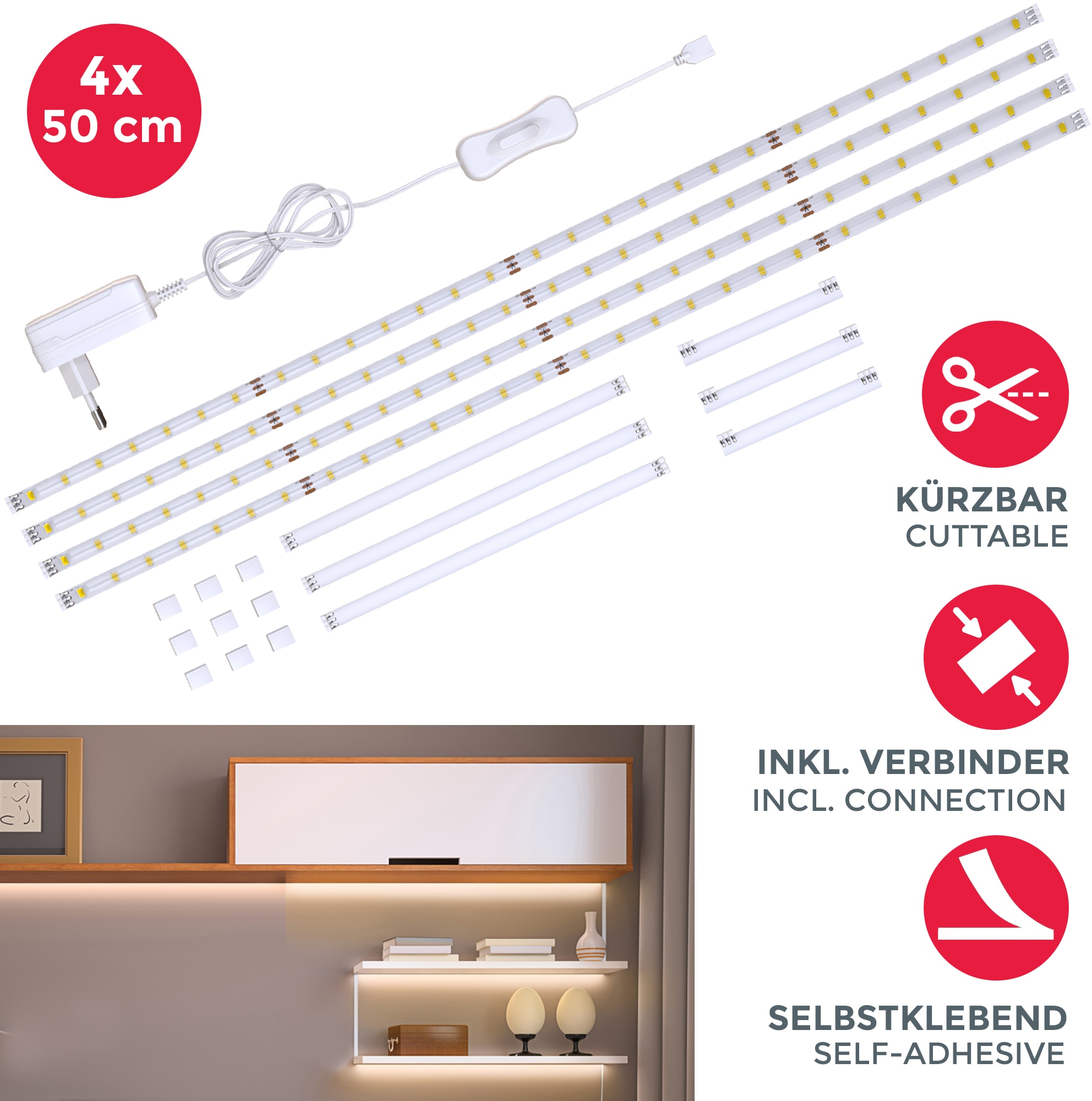 LED-Streifen »Lacerta«, 2m LED Band Set 4 Streifen Unterbauleuchte inkl. Verbinder