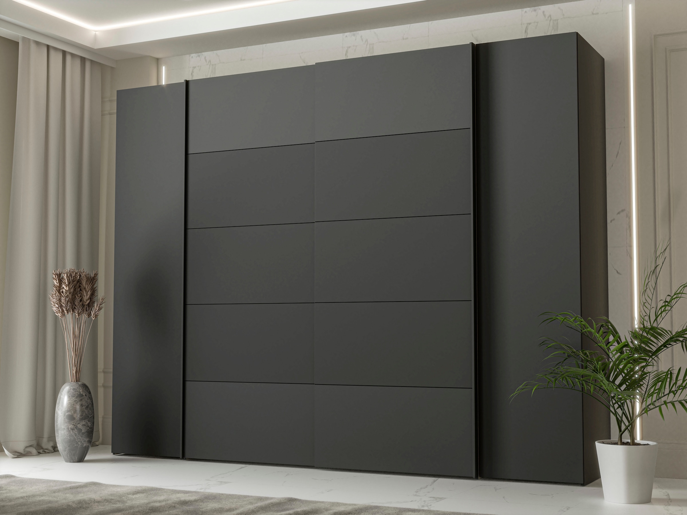 FORTE Dreh-/Schwebetürenschrank »Narago, TOPSELLER, Made in Europe, zeitloses Design«, (B/H/T ca. 270x210X61cm, Farbe Weiß auch mit Spiegeln erhältlich), viele Einlegeböden teilweise variabel einsetzbar, maximaler Stauraum