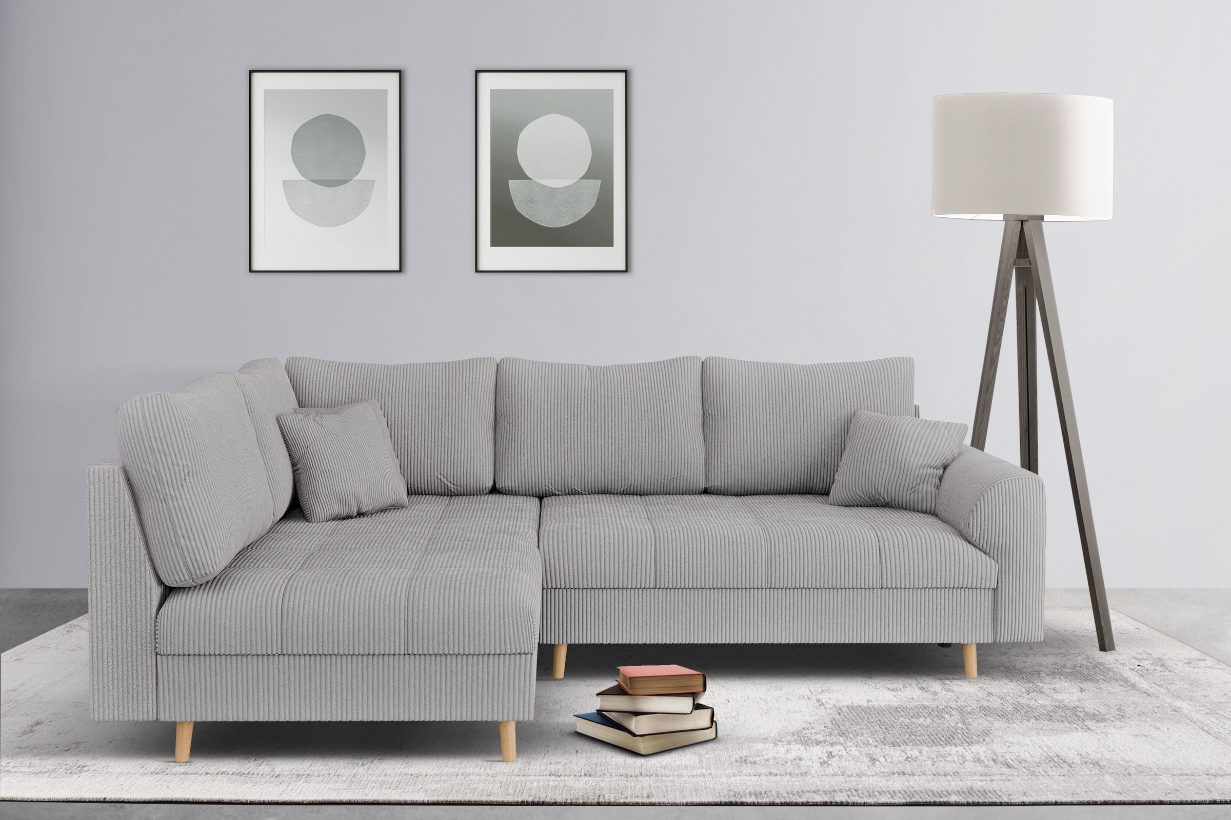 Home affaire Ecksofa »CHARRE L-Form mit Ottomane, Maße B/T/H: 231/161/81 cm«, feine Steppung, lose Rücken- und Zierkissen, auch in Cord und Bouclé