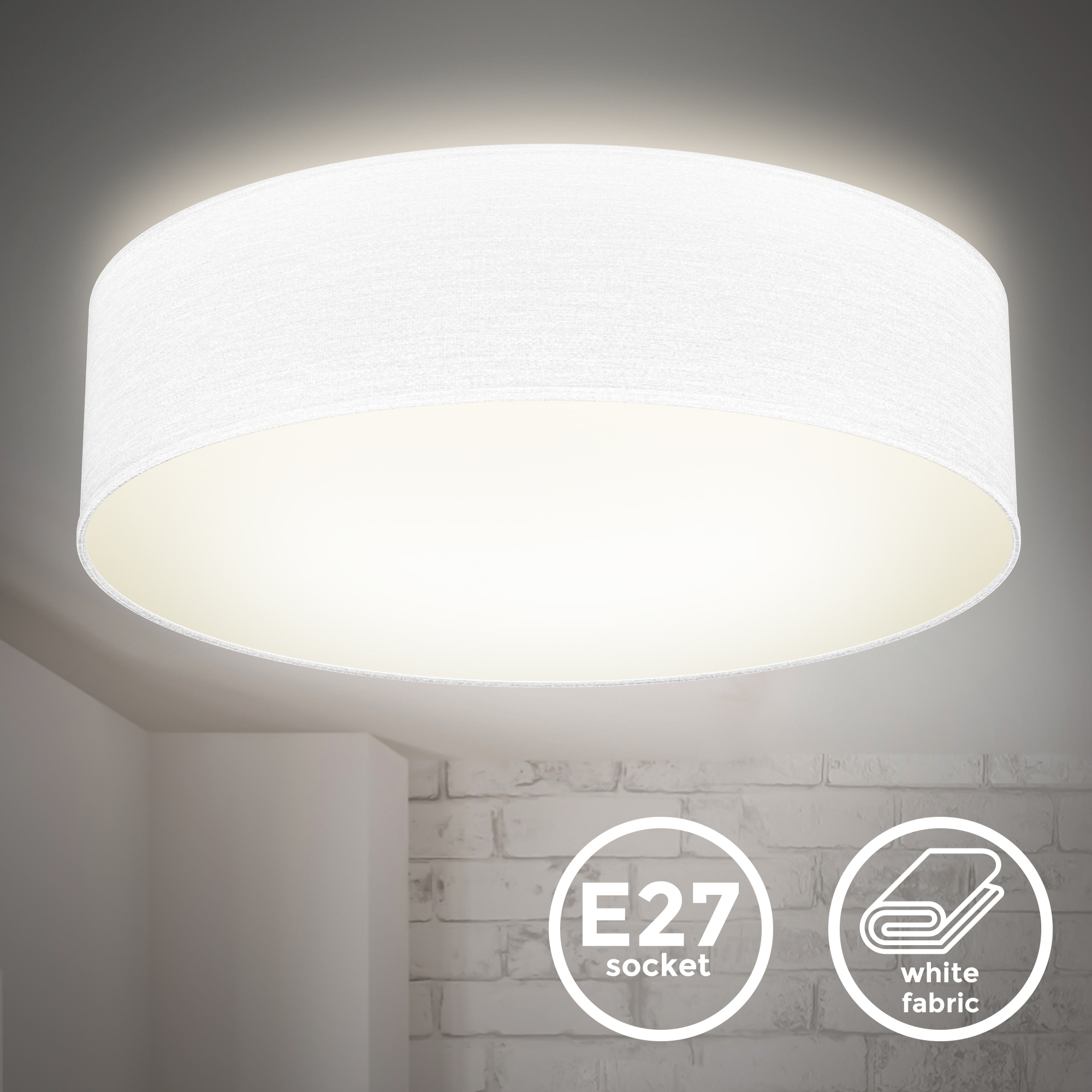 B.K.Licht LED Deckenleuchte, 2 flammig, Leuchtmittel E27 | ohne Leuchtmittel, Deckenlampe, Textil Lampenschirm, Wohnzimmerlampe, Schlafzimmer, E27