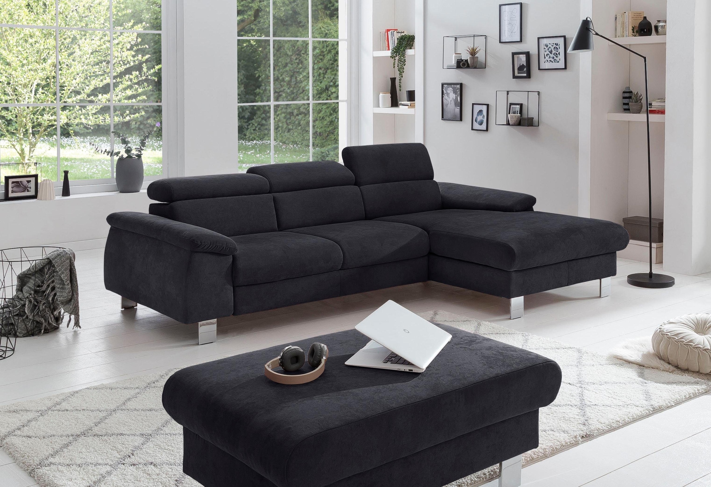 COTTA Ecksofa Komaris, Ecksofa, wahlweise mit RGB-LED-Beleuchtung und Bettfunktion/Bettkasten