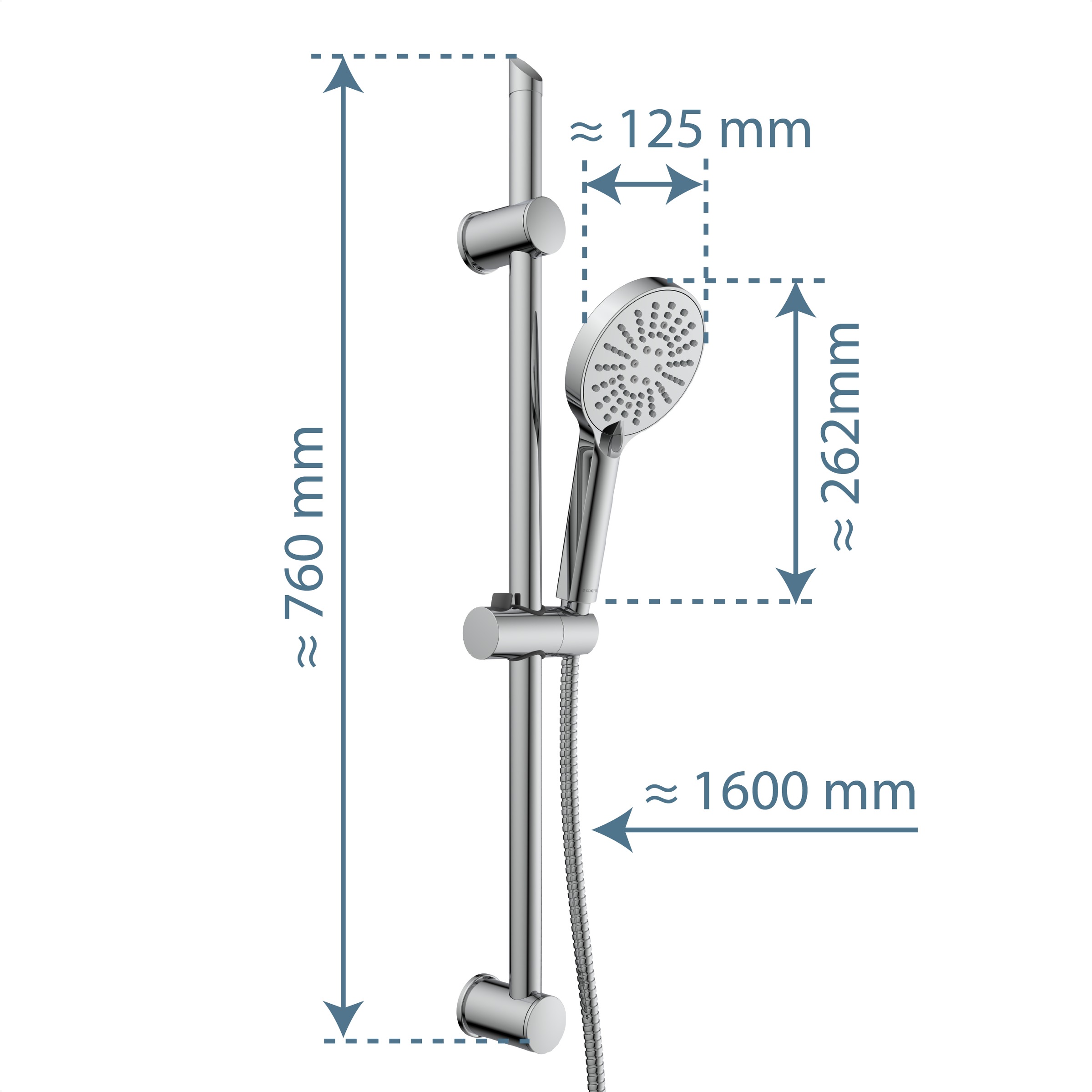 Schütte Stangenbrause-Set Komplett-Set,  Duschset zum Kleben, ohne Bohren, Duschkopf mit Schlauch und Halterung