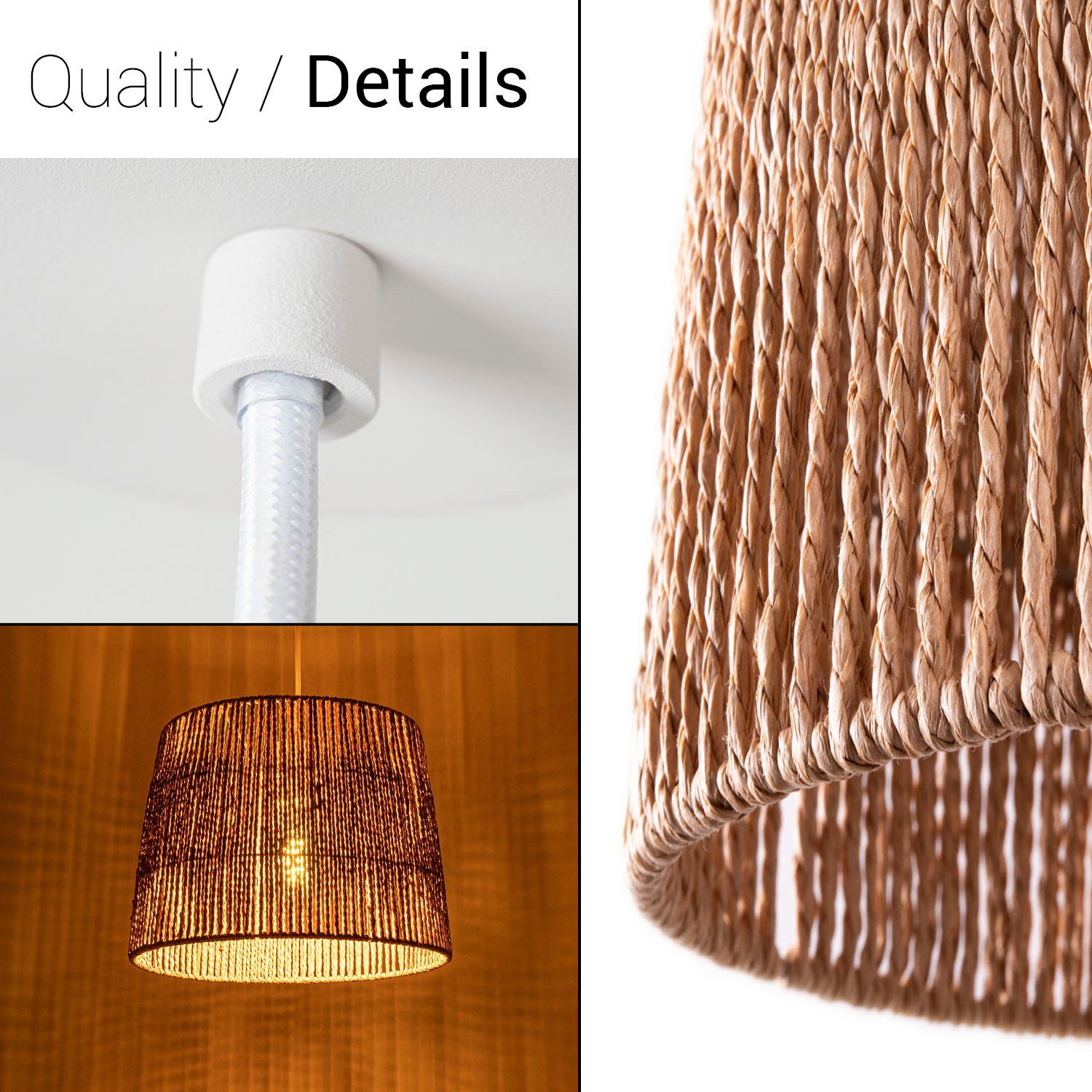 Paco Home Pendelleuchte »Hugo Amadeo« E27 Wohnzimmer Esszimmer Rattan Optik Boho Lampenschirm Papier