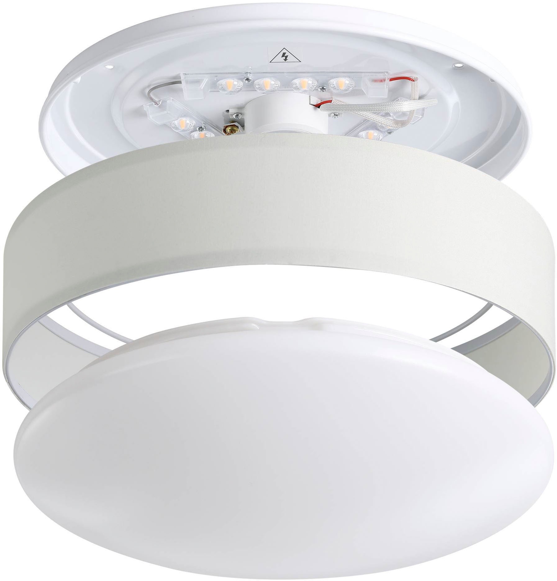 EGLO Deckenleuchte »Pasteri Deckenlampe, Stahl, Stoff und Kunststoff, Esszimmerlampe« LED-Modul 1 Stk. Warmweiß Textil Deckenleuchte, Wohnzimmerlampe, Lampe, Weiß, Ø: 32 cm