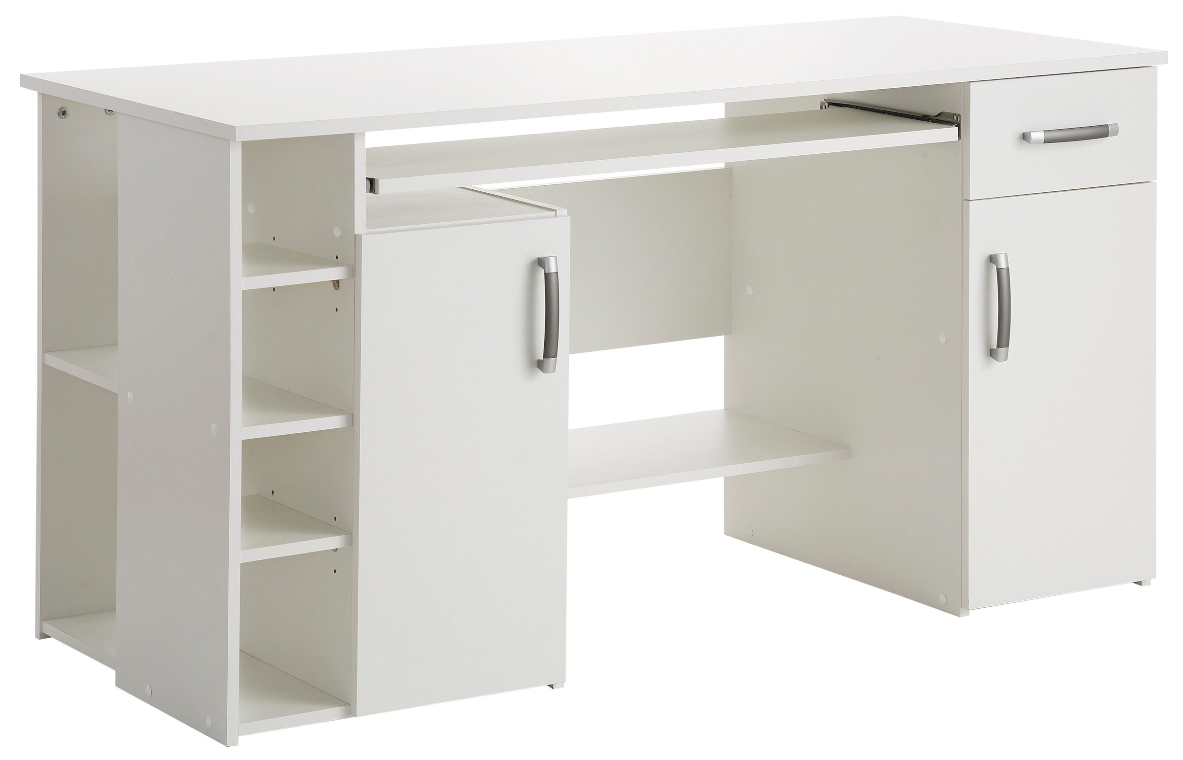 VOGL Möbelfabrik Schreibtisch "Tim mit seitlich offenen Fächern & Tastaturauszug," Druckerablage, 1 Schublade, Breite 138 cm, Made in Germany
