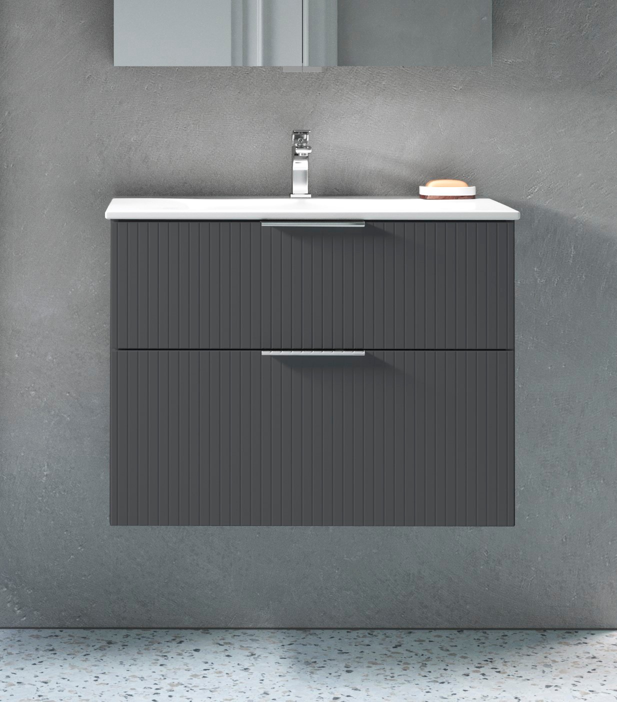 welltime Waschtisch »G-Line«, mit Keramik Waschbecken, Schubladen mit Softclose, trendig geriffelt