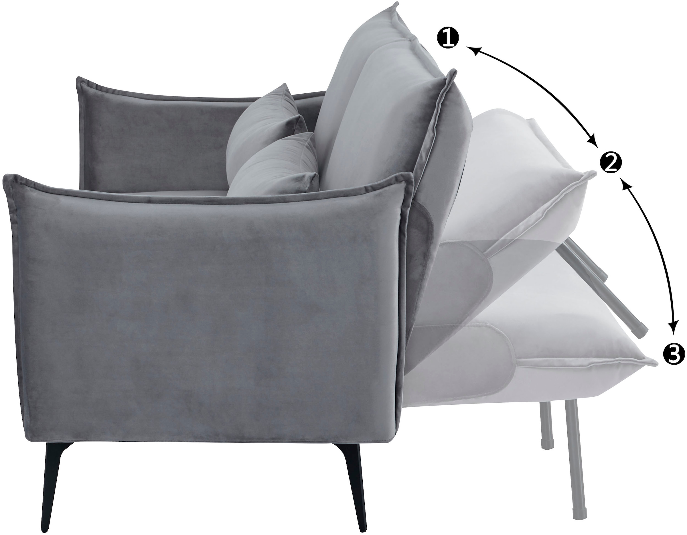 INOSIGN Schlafsofa »TULARE, 204 cm, klappbarer 3-Sitzer mit verstellbarer Rückenlehne,«, Schlaffunktion, Velvet-Samtvelours u. Webstoff