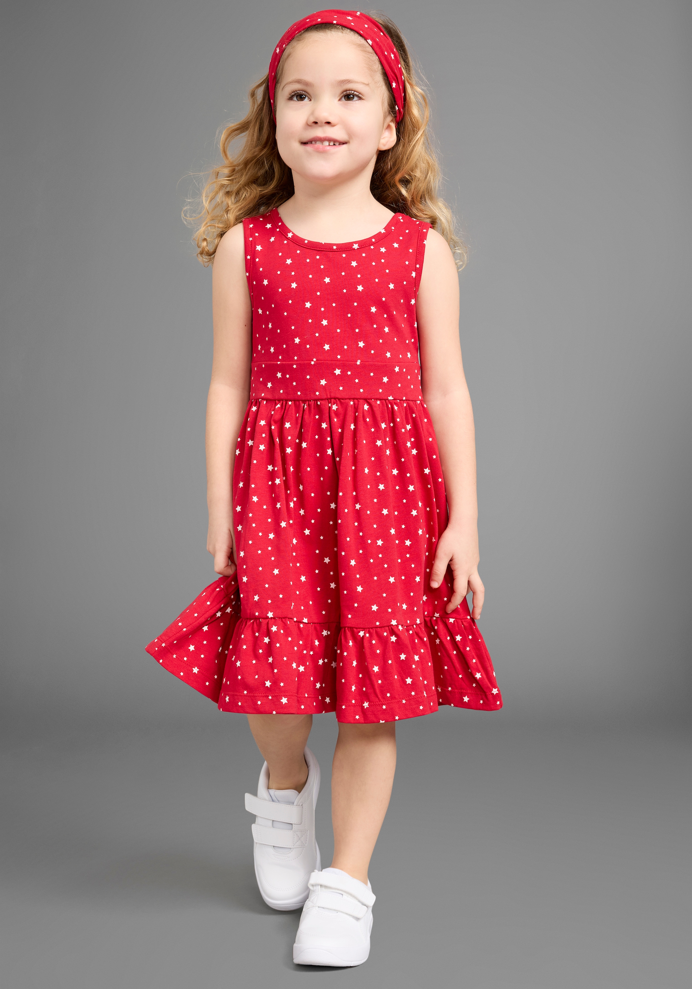 KIDSWORLD Jerseykleid »2tlg. Shirtkleid + Haarband im niedlichen Sternen-Allover«, (Set, 2 tlg.), festliche Anlässe, knielang, verspielter Stil, aus Baumwolle