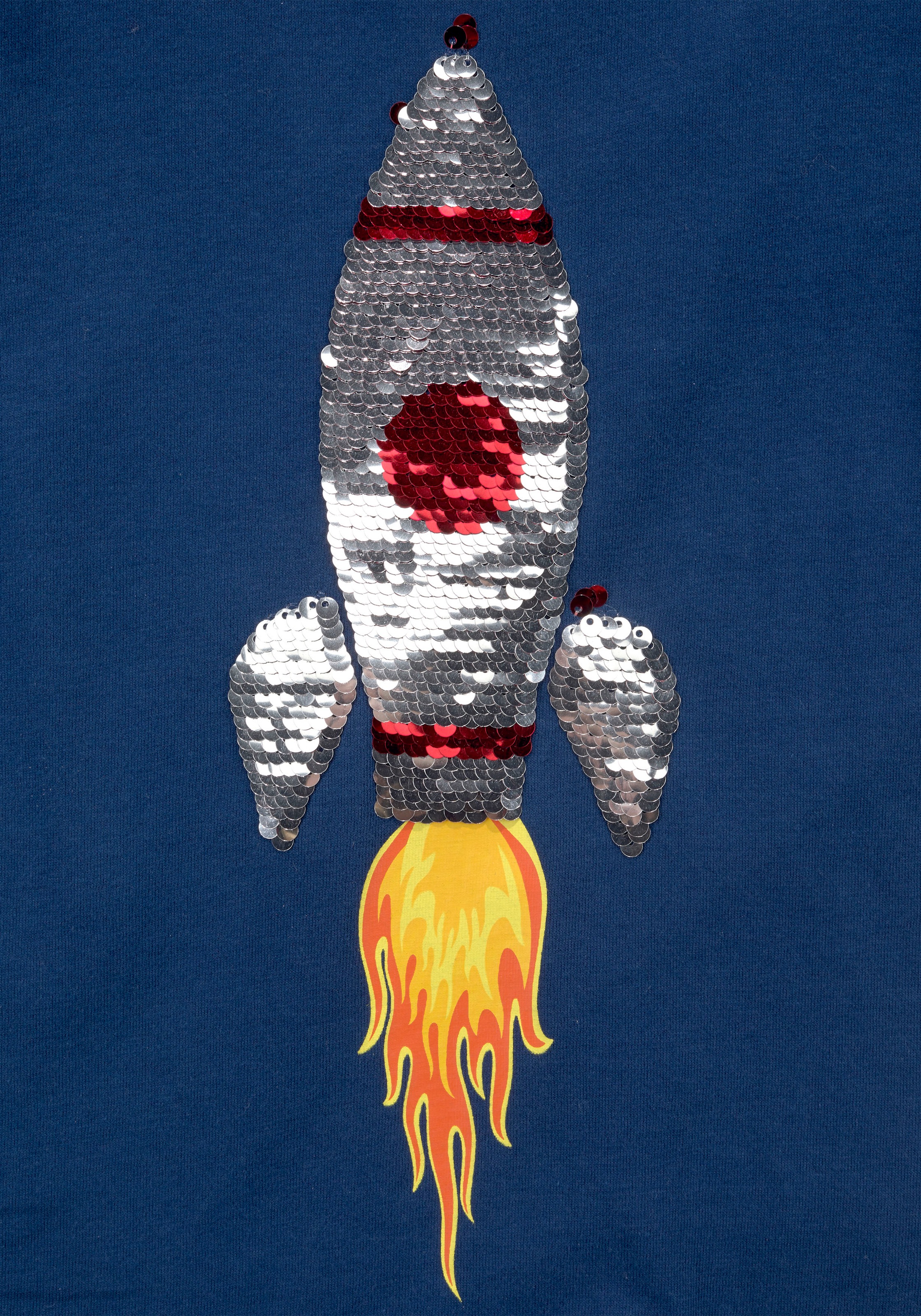 KIDSWORLD Langarmshirt »Rakete aus Wendepailletten«, langärmelige, Basic-Passform, aus Jerseystoff, aus Baumwolle