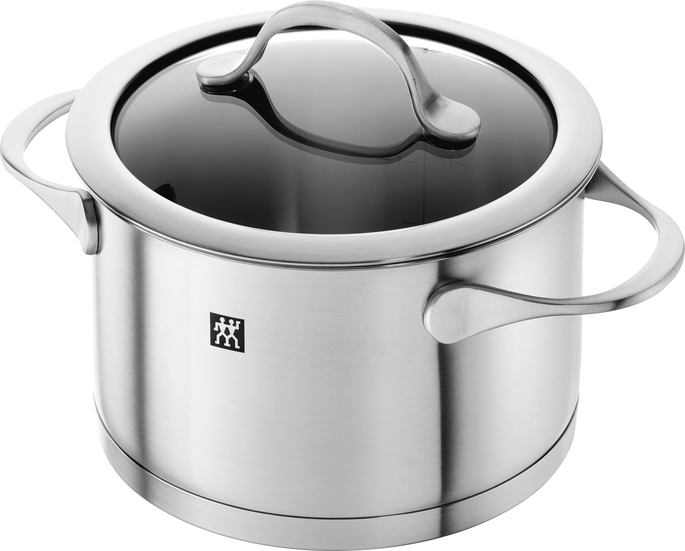 Zwilling Topf-Set »Essence«, Edelstahl 18/10, (Set, 9 tlg., je 1 Kochtopf Ø 16/20/24 cm, 1 Bratentopf Ø 20 cm, 1 Stieltopf Ø 16 cm), Sandwichboden sehr gute Wärmeverteilung Füllskala Edelstahlgussgriffe