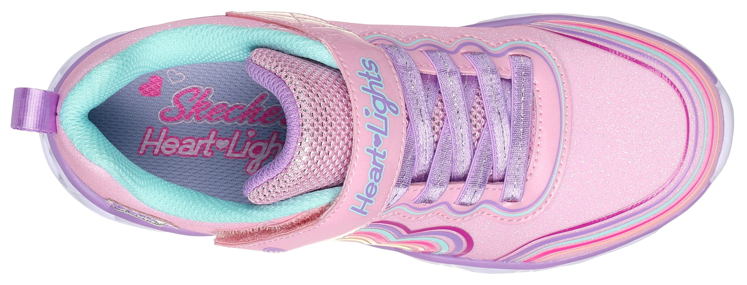 Skechers Kids Sneaker »HEART LIGHTS«, Freizeitschuh, Klettschuh, Blinkschuh mit buntem Regenbogen Stitching