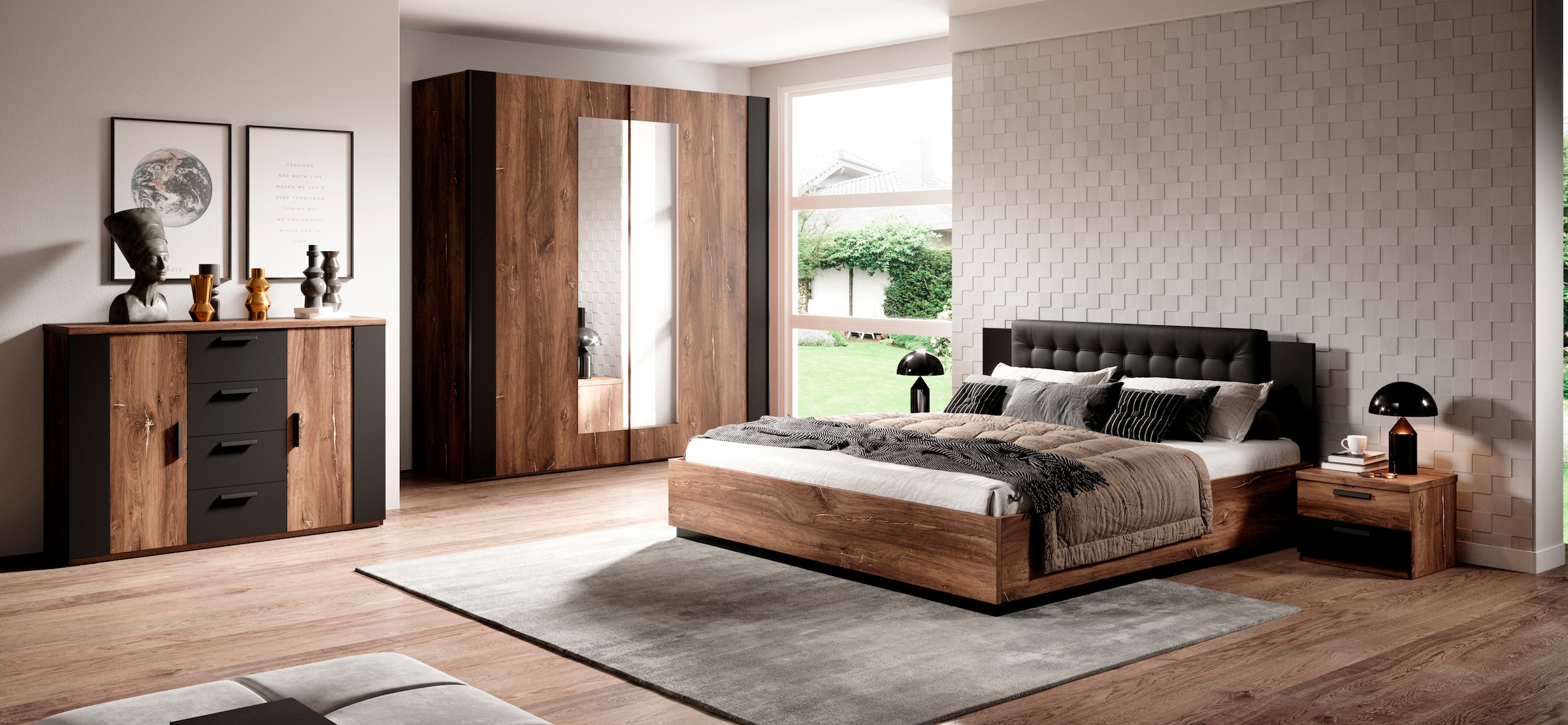 INOSIGN Schlafzimmer-Set »Sigma, Set 4 -St(Kleiderschrank, 2xNako, Bett 180), Made in Europe«, Komplettschlafzimmer, viel Stauraum, trendige Farben