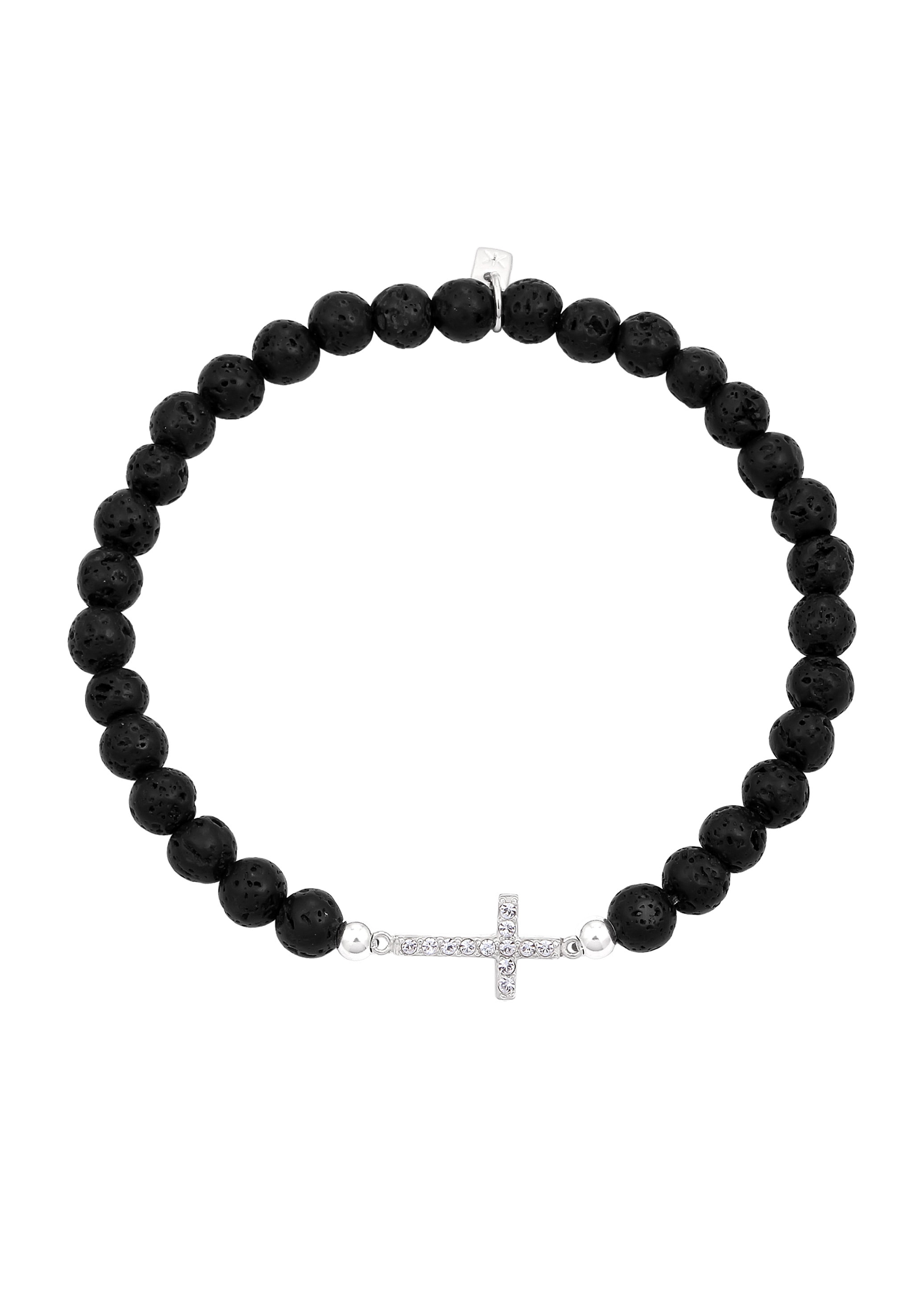 Kuzzoi Armkette »Armband Kreuz Lavaperlen Schwarz 925 Sterling Silber, mit Kristallen von Swarovski®«