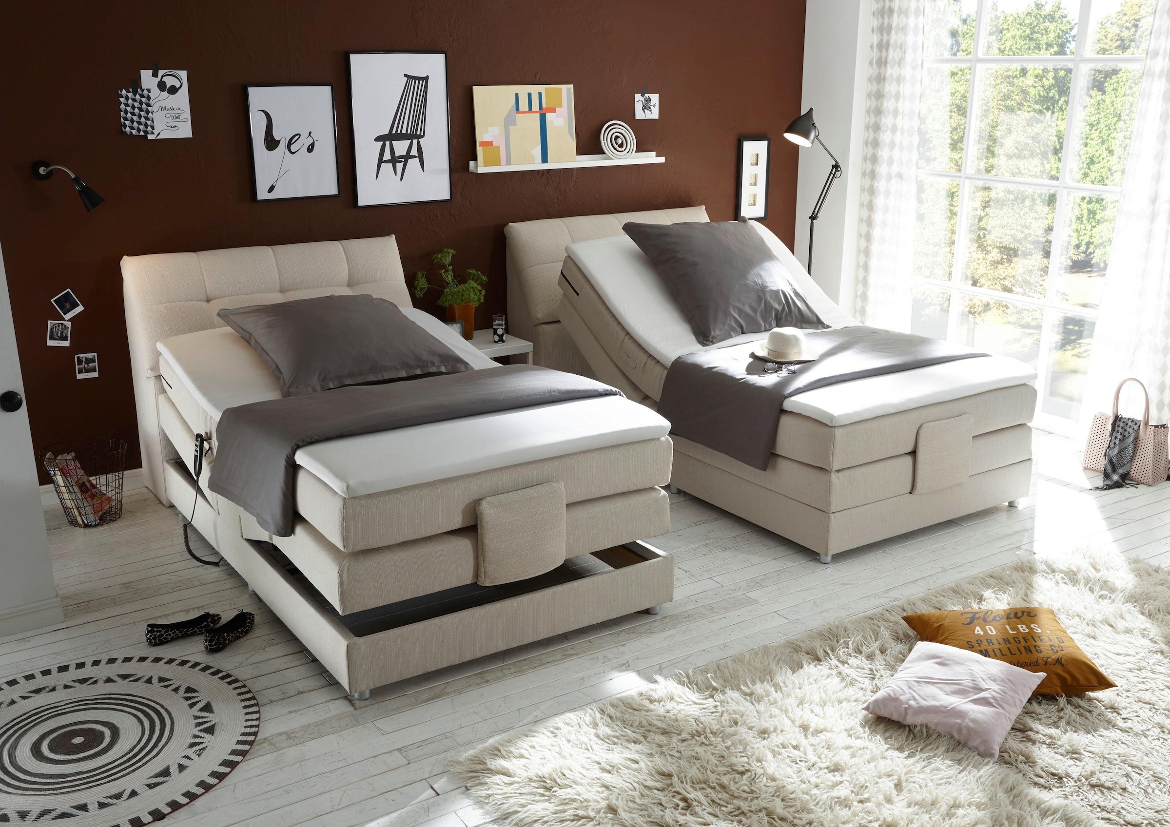 ED EXCITING DESIGN Boxspringbett »Concord«, inkl. Motor, Stauraum im Kopfteil und Topper