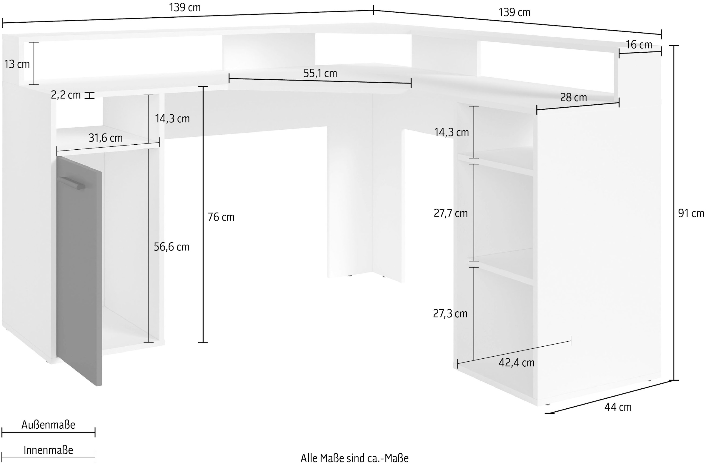 byLIVING Gamingtisch »Fox«, Breite 139 cm, moderner Eck-Schreibtisch