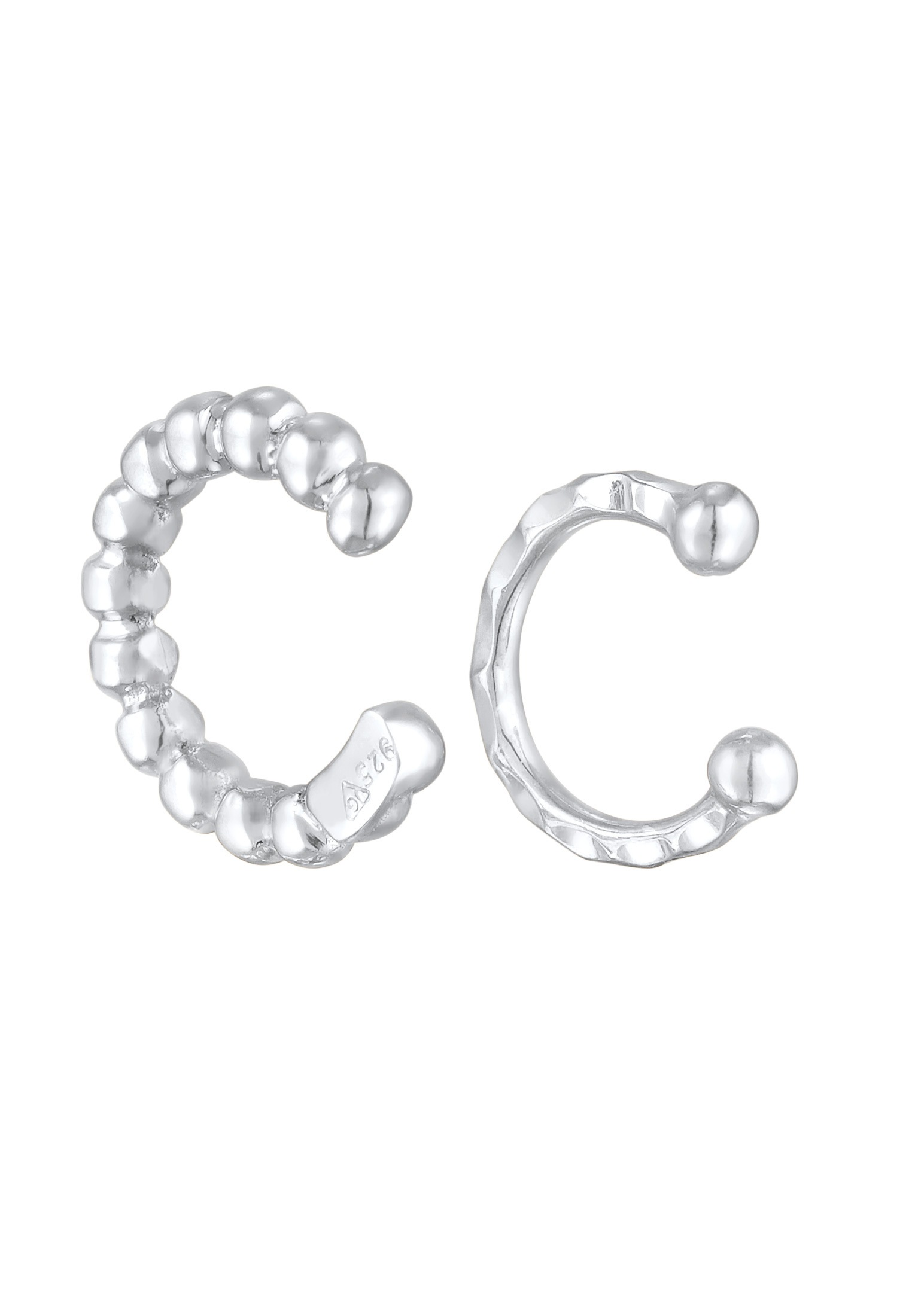Elli Schmuckset »Ohrringe Earcuff 2er Set Dots Hammerschlag 925 Silber«