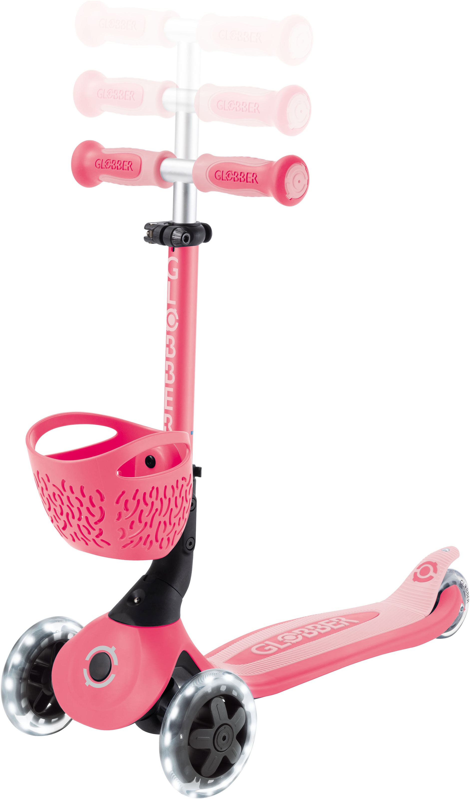 Globber Tretroller »GO-UP BABY 360 LIGHTS, mit Leuchtrollen und Leuchtmodul« Aufsitzrad, Laufrad und Scooter in Einem