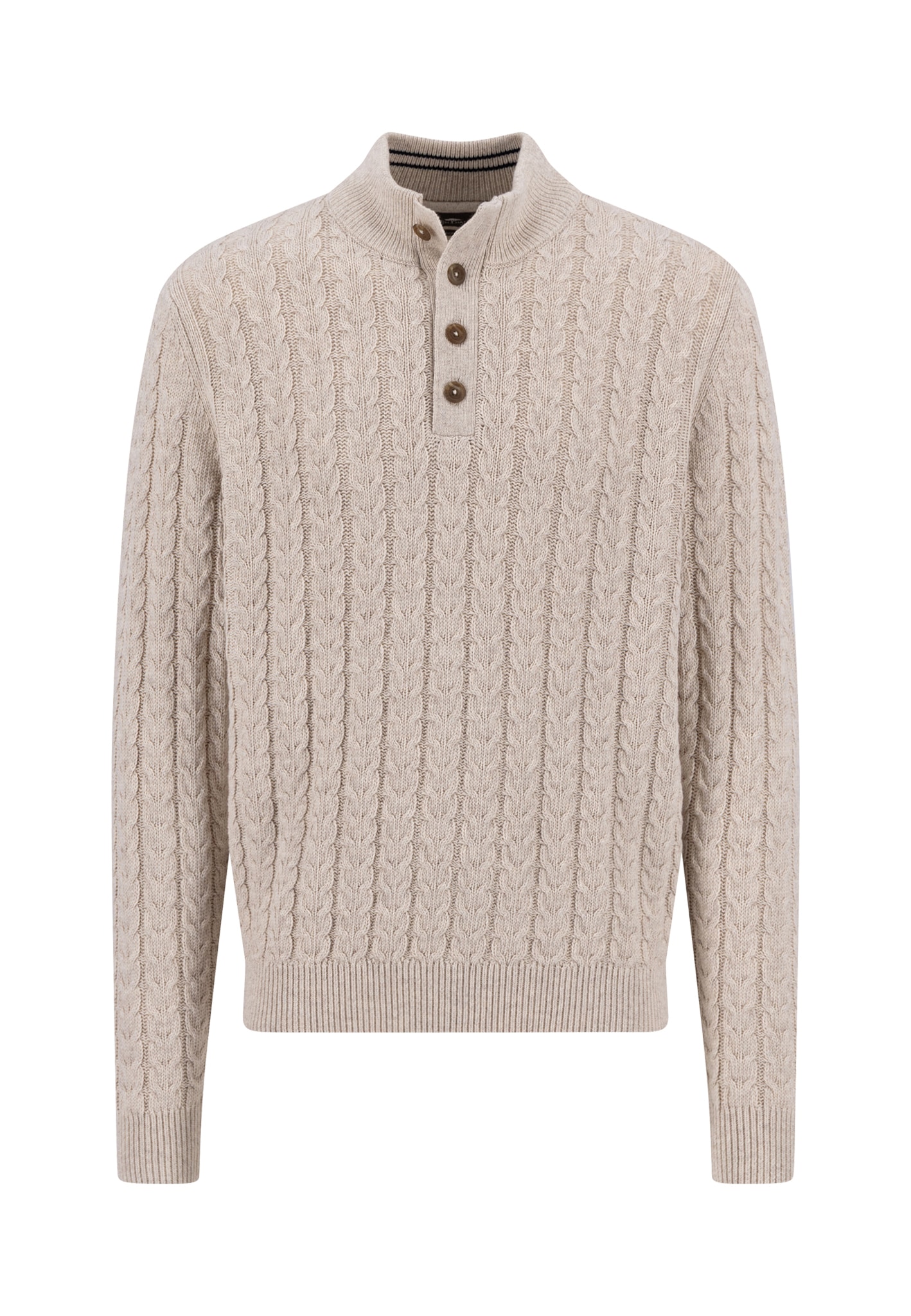 FYNCH-HATTON Troyer Strickpullover mit Zopfmuster und Knopfleiste, Woll-Anteil