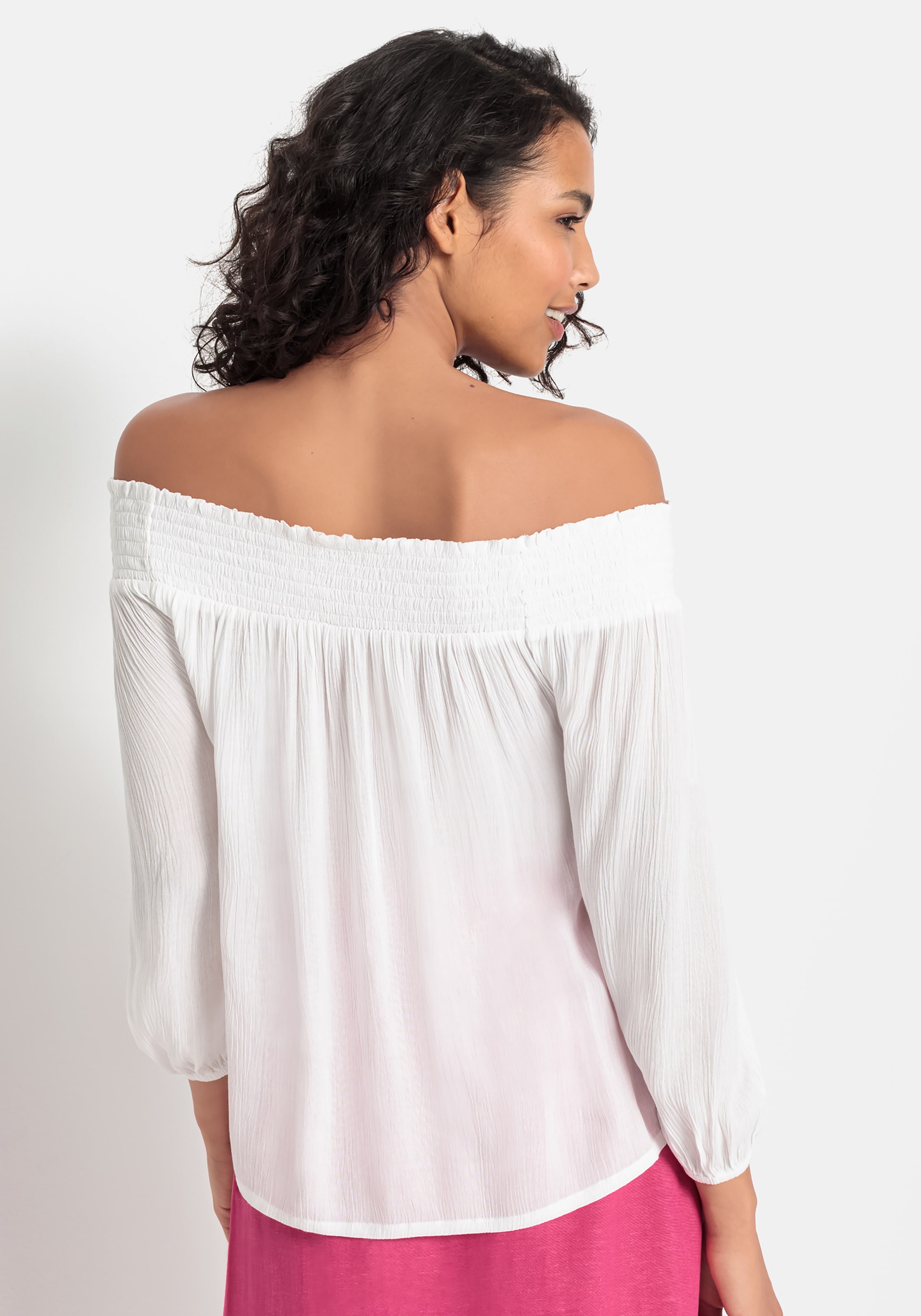 LASCANA Carmenbluse, in leichter Crinkle-Optik, Damenbluse, schulterfrei