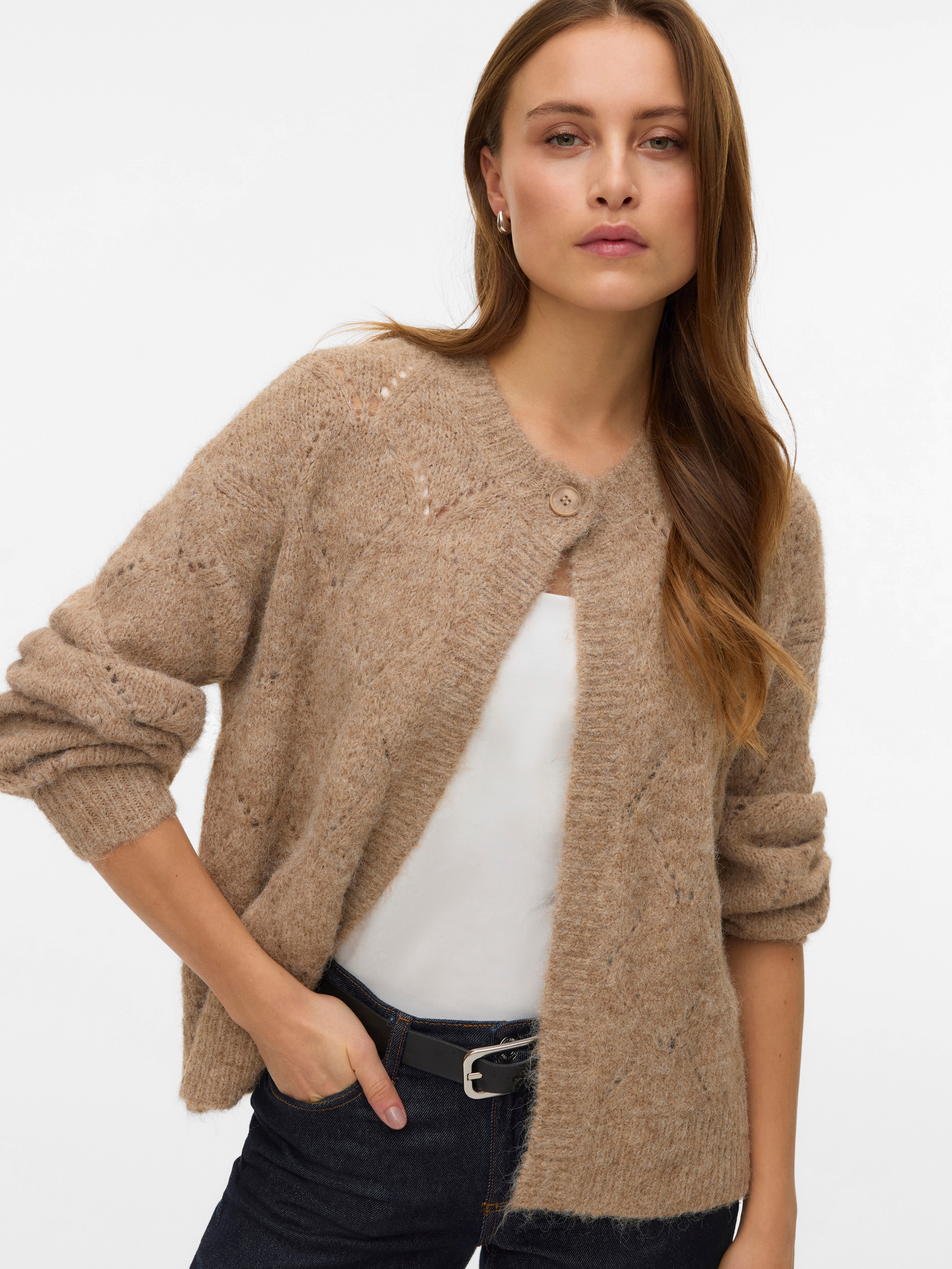 Vero Moda Strickjacke »VMSHELL LS O-NECK ONEBUTTON CARDIGAN BOO«