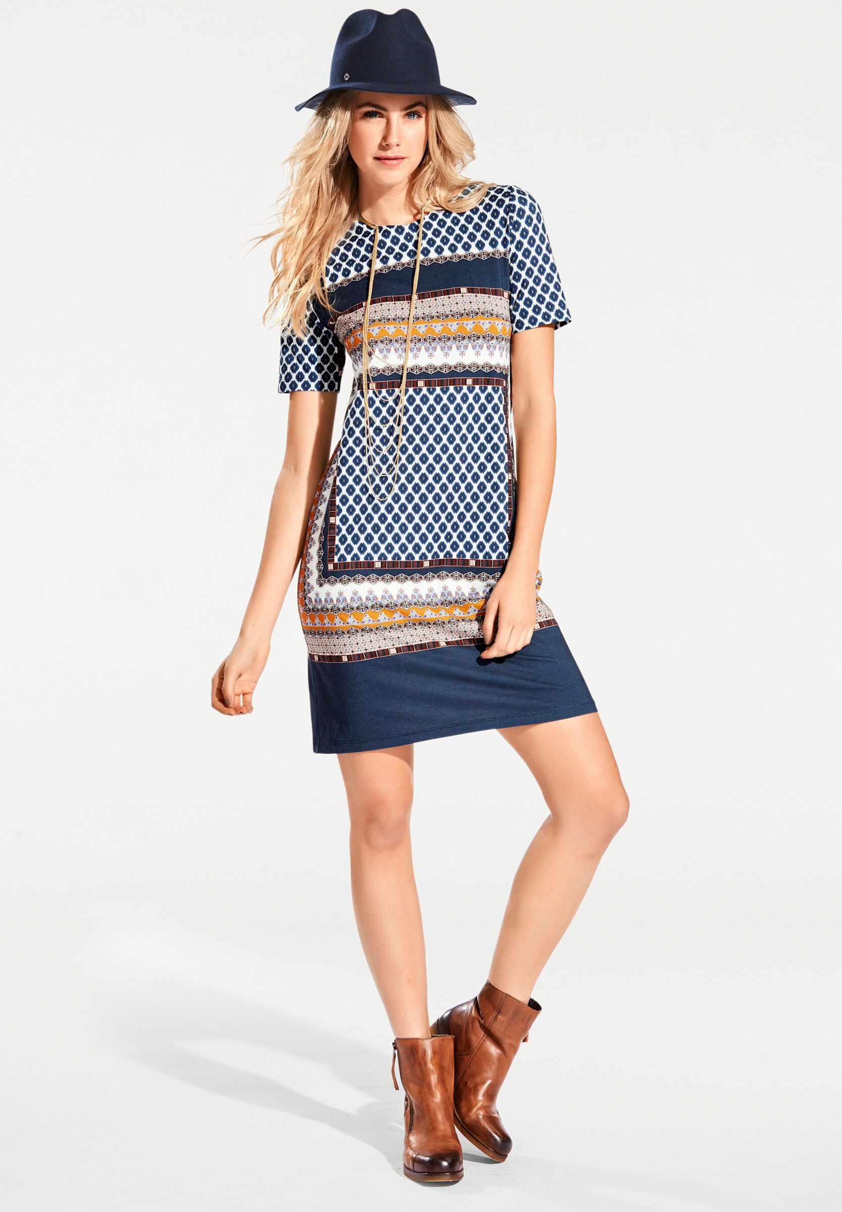 heine Jerseykleid »Jersey-Kleid Druckkleid mit Rundhalsausschnitt« Ohne Taschen