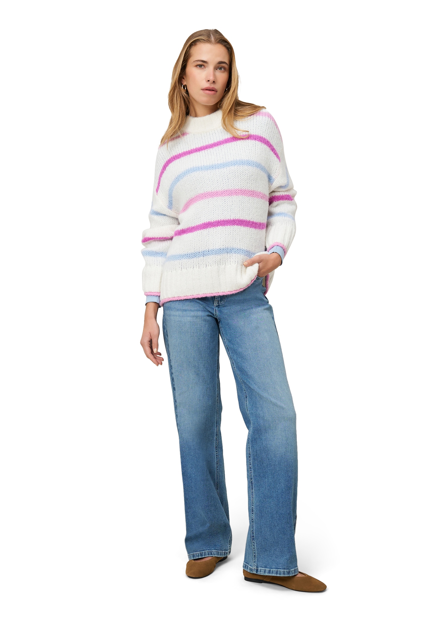 Zero Rundhalspullover »Grobstrickpullover mit Streifen«