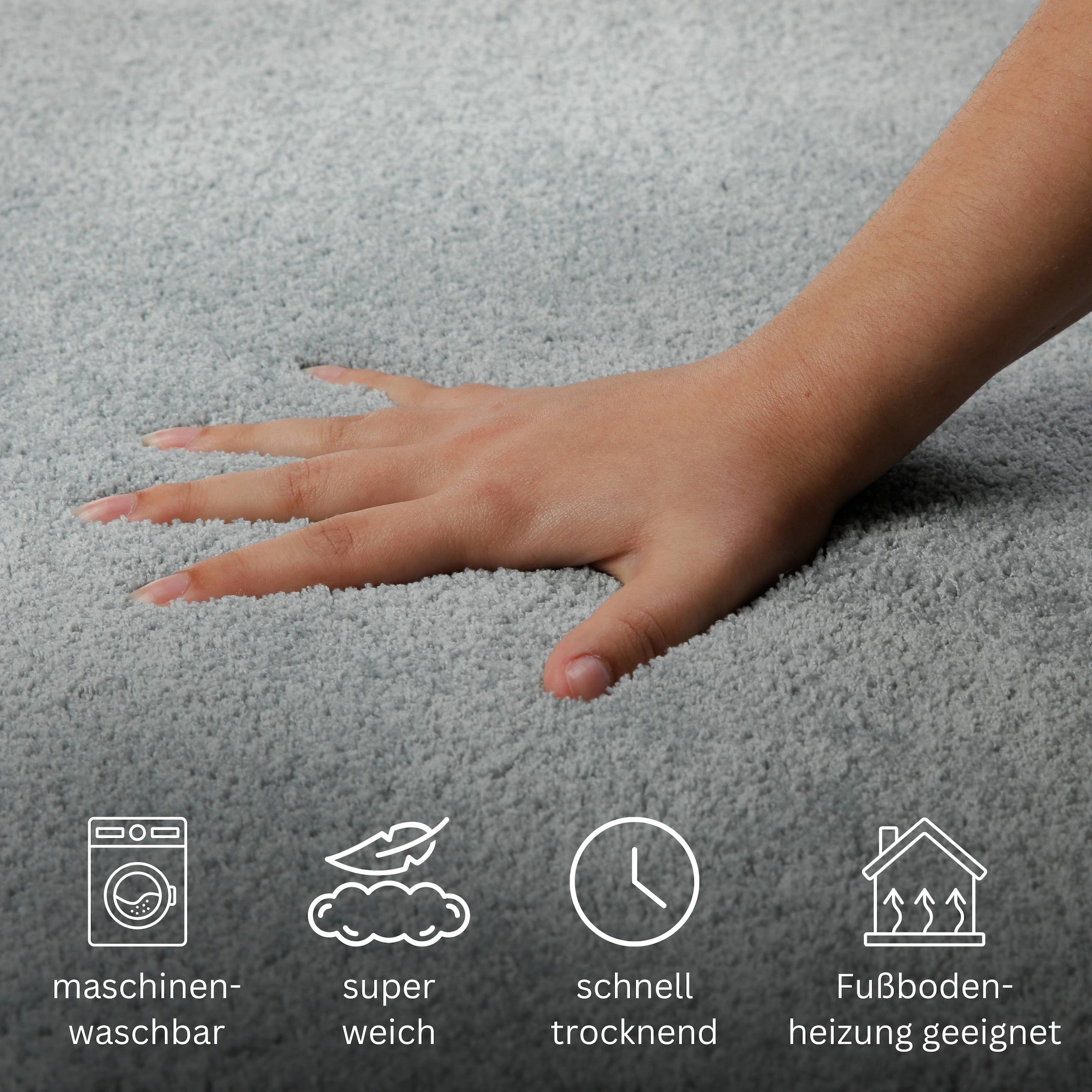 my home Badematte »Neele«, rutschhemmend beschichtet, schnell trocknend, Badteppich, getuftet, modern, Uni, antirutsch, flauschig, hochflor